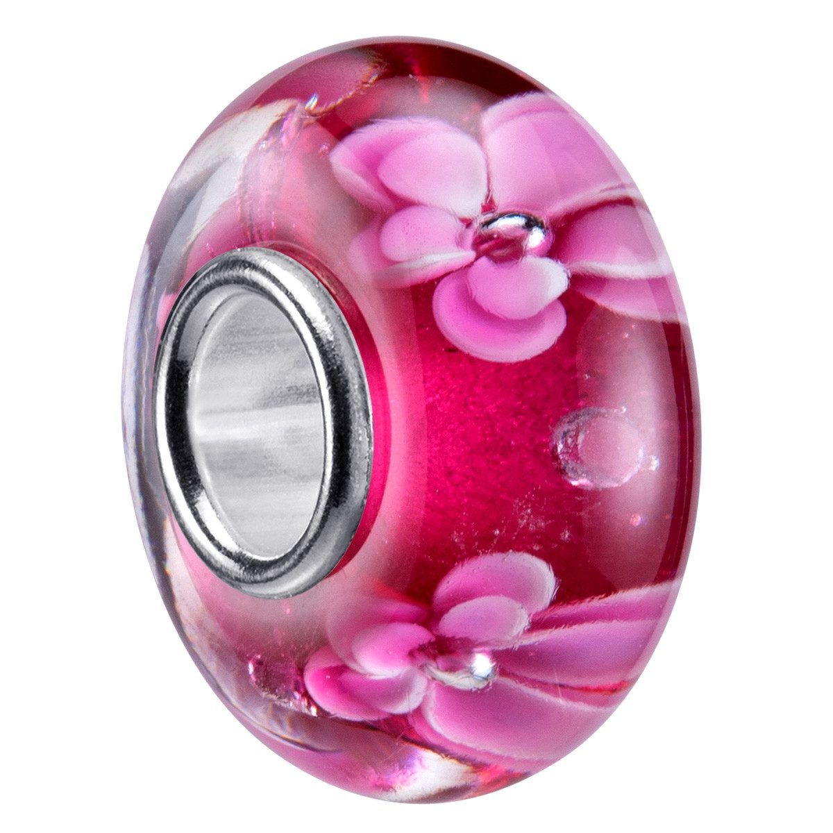Materia Bead Glasperle Blumen / Blüten Rot Pink 1267, Kern aus 925 Sterling Silber
