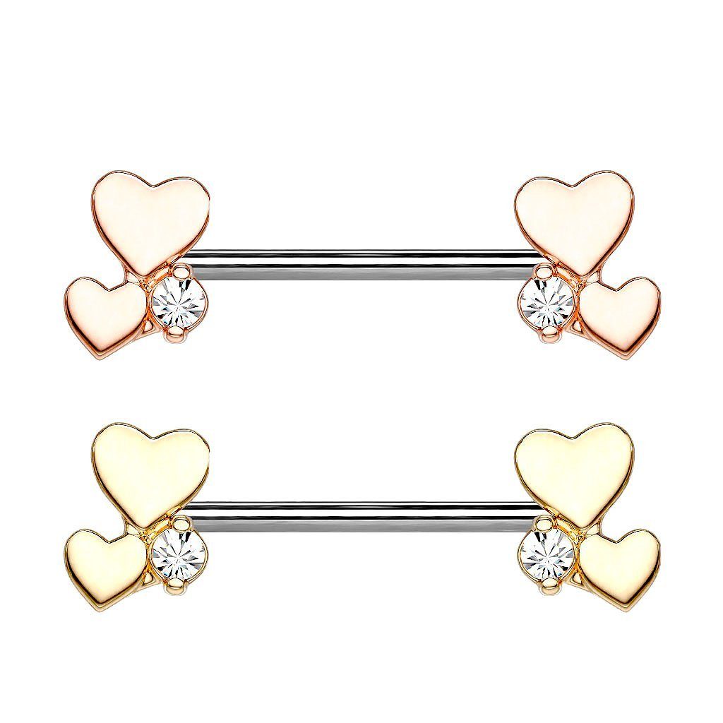 Brust Herzen Intim Barbell mit Kristall, Stab Glitzer Intimpiercing Stab Piercing Intimpiercing Taffstyle Herzen Hantel Brustwarzenpiercing Gold