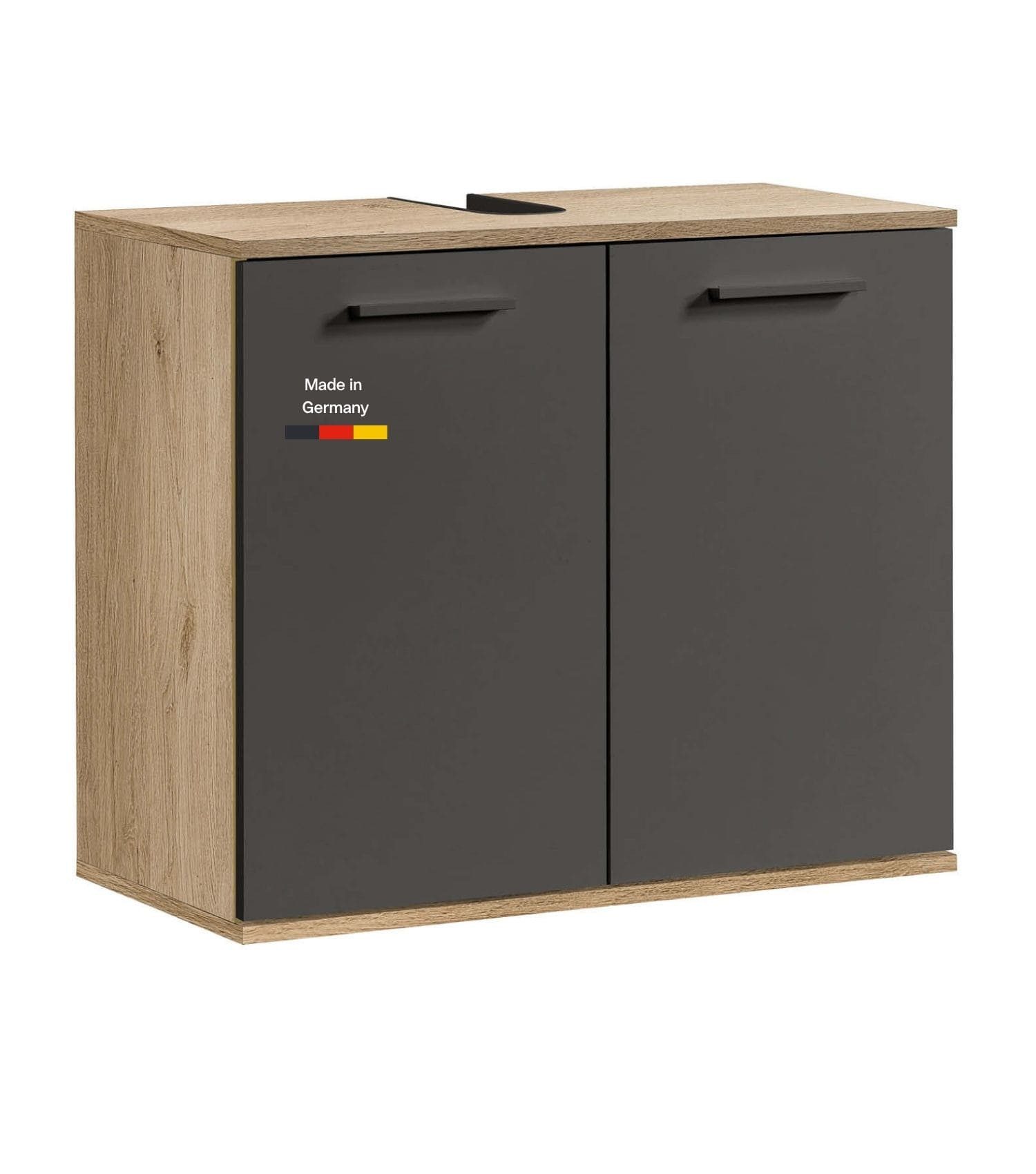 mokebo Waschbeckenunterschrank Der Waschbär (60x70x34 cm, in Viking Oak) Made in Germany, Waschtischunterschrank aus Holz in Eiche Schwarz
