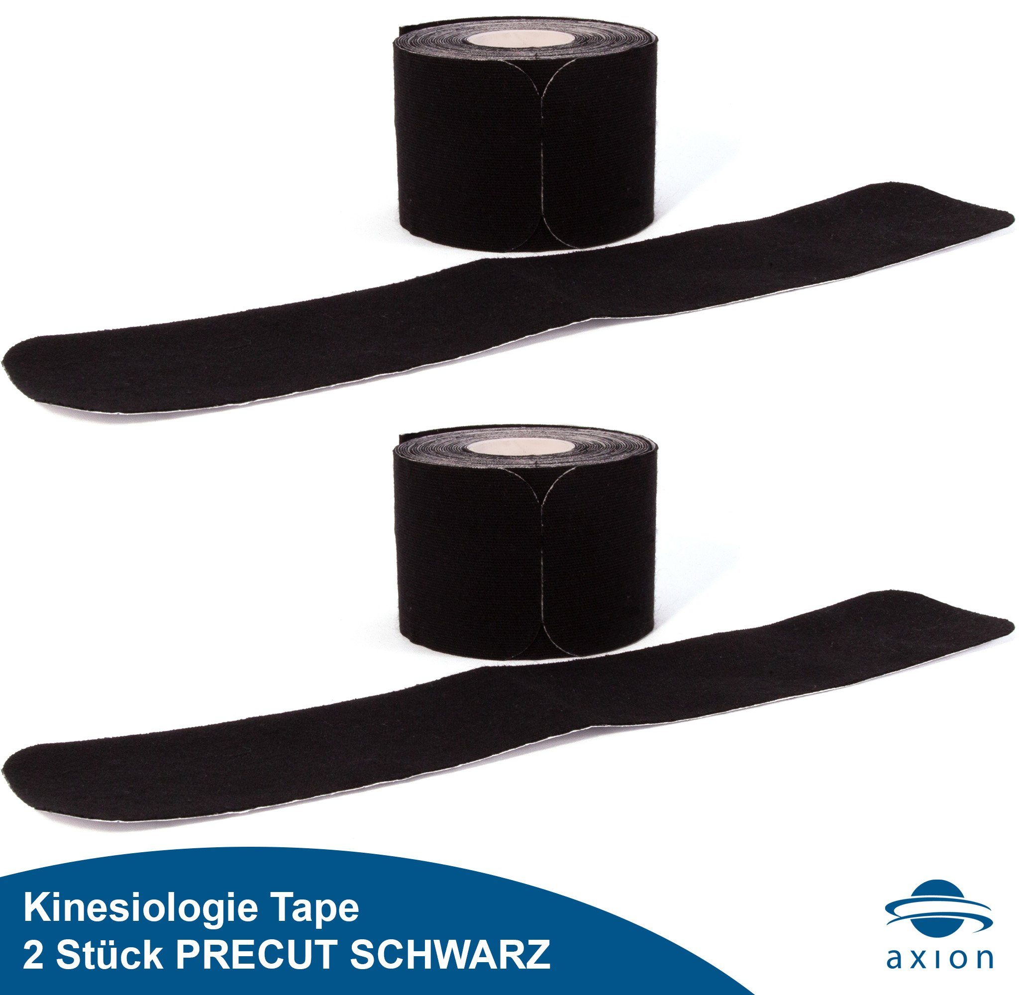 Axion Kinesiologie-Tape PRECUT, 20 vorgeschnittene Sport Tapes 25 x 5 cm - in schwarz (2-St., Physio-Tape optimal für Sport) wasserfest, hautfreundlich, elastisch, Kinesio-Tapes selbstklebend