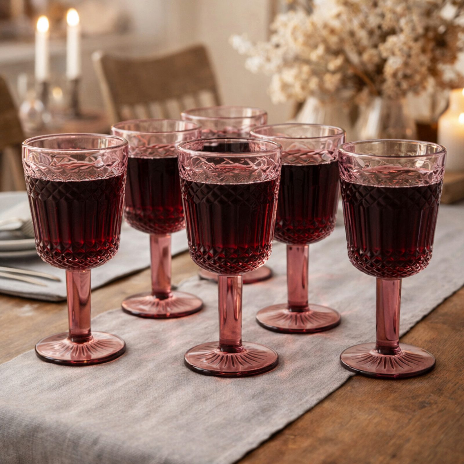 Koopman Weinglas Weinkelch Trinkglas Trinkkelch 300ml Rosa Glas 6er Set, 6-tlg., Glas, mit Muster im Glas, Rosafarbend, 300ml je Kelch, Modern, Standsicher