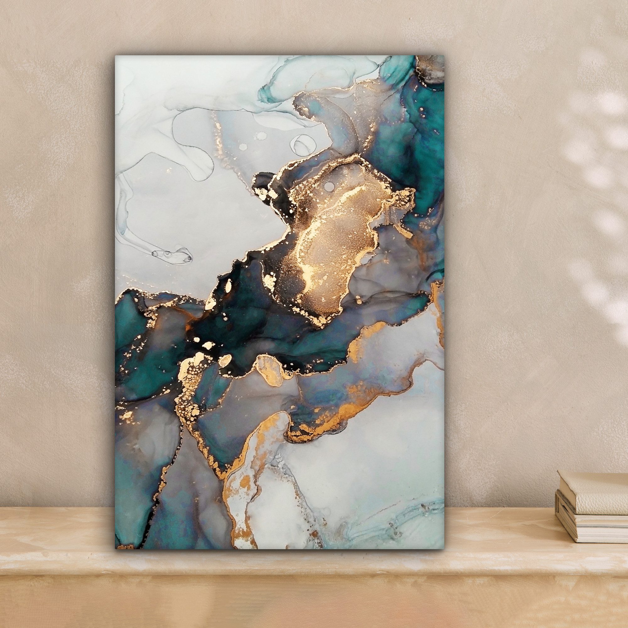 OneMillionCanvasses® Leinwandbild Blau - Marmor - Gold, Fotodruck (1 St), L günstig online kaufen