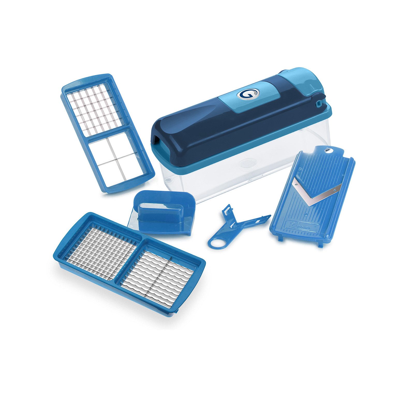 Genius Gemüseschneider Nicer Dicer smart Set 6-tlg. blau, Spülmaschinengeeignet, Schneid-Deckel mit Selbstreinigungsfunktion!
