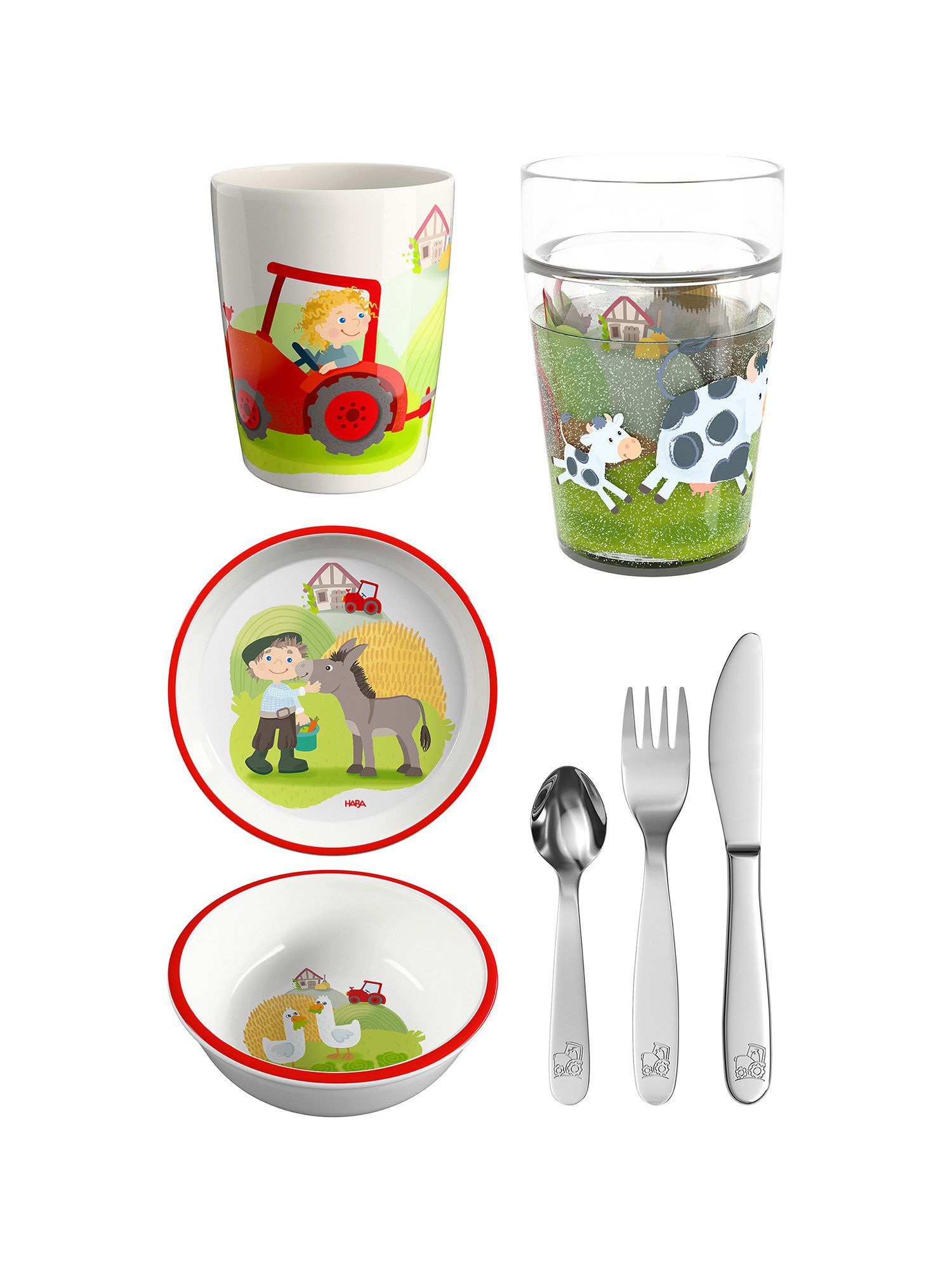 Haba Geschirr-Set Bauernhof, Tafelservice, Essgeschirr Set, Geschirrservice