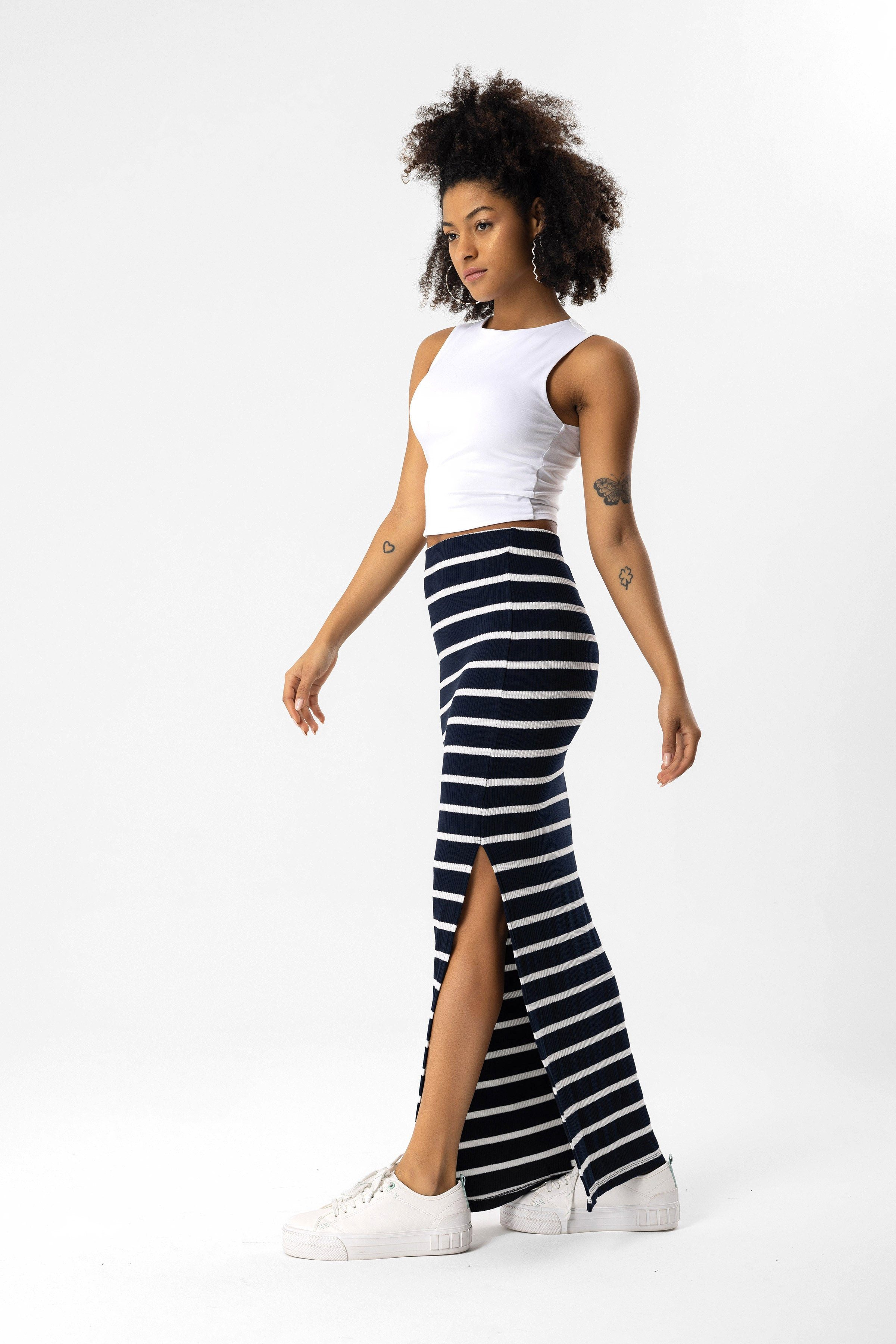 No Matter What Midirock Gestreifter Maxirock mit Schlitz