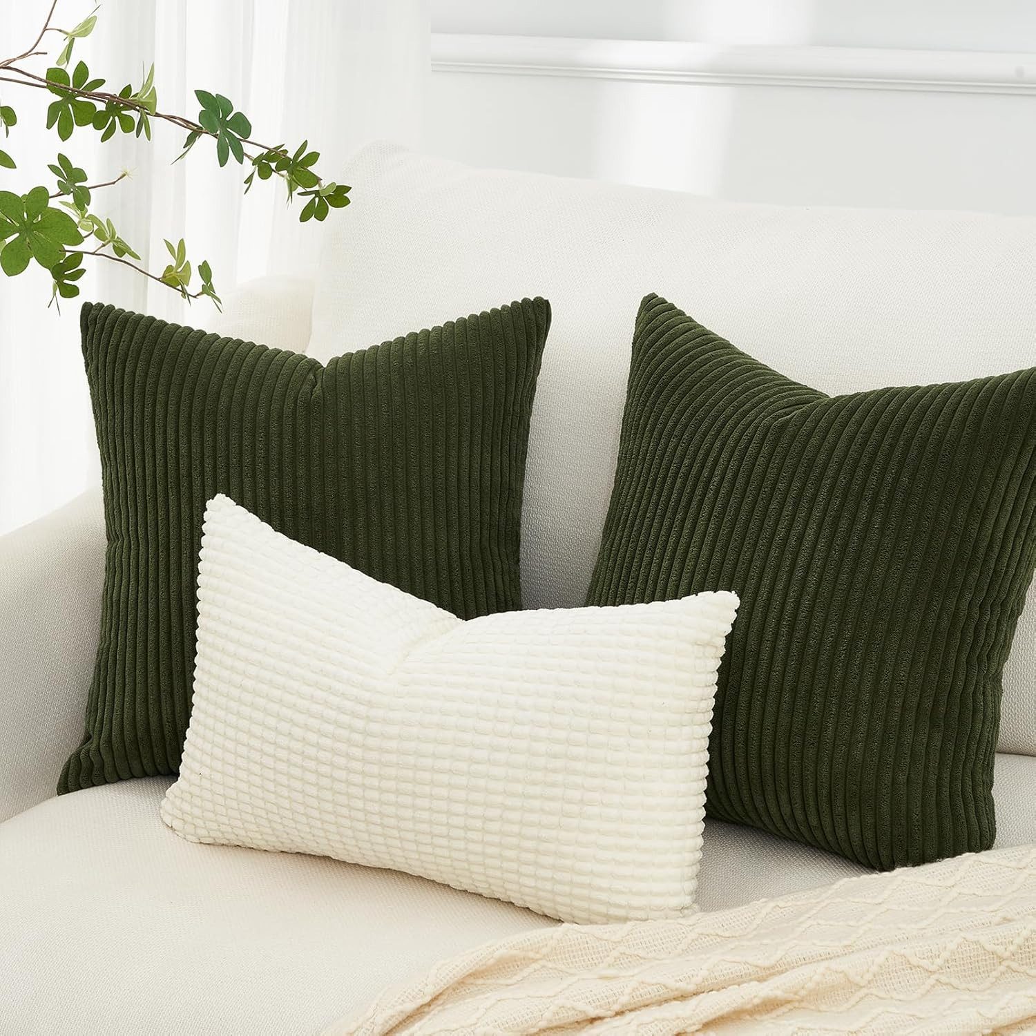 Topfinel Kissenbezug gestreiftes Muster,2er Set Kissenhülle Dekokissen Kissenbezug, Kordsamt 30x50 Sofakissen Couchkissen Zierkissenbezug Dekokissen – Bild 4 von 5