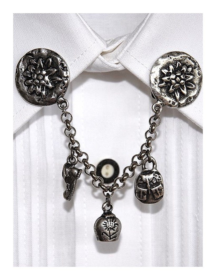 Moschen-Bayern Krawatte Kragenspange Trachtenkrawatte Herren Kragenschmuck Trachtenspange Metall 100% Messing - Farbe Altsilber