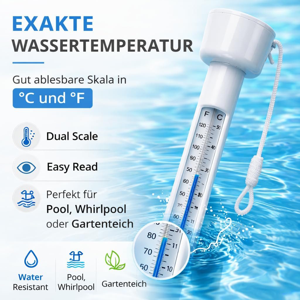 TK Gruppe Schwimmthermometer Schwimmendes Pool Thermometer – Wasserthermometer für Pool, Whirlpool