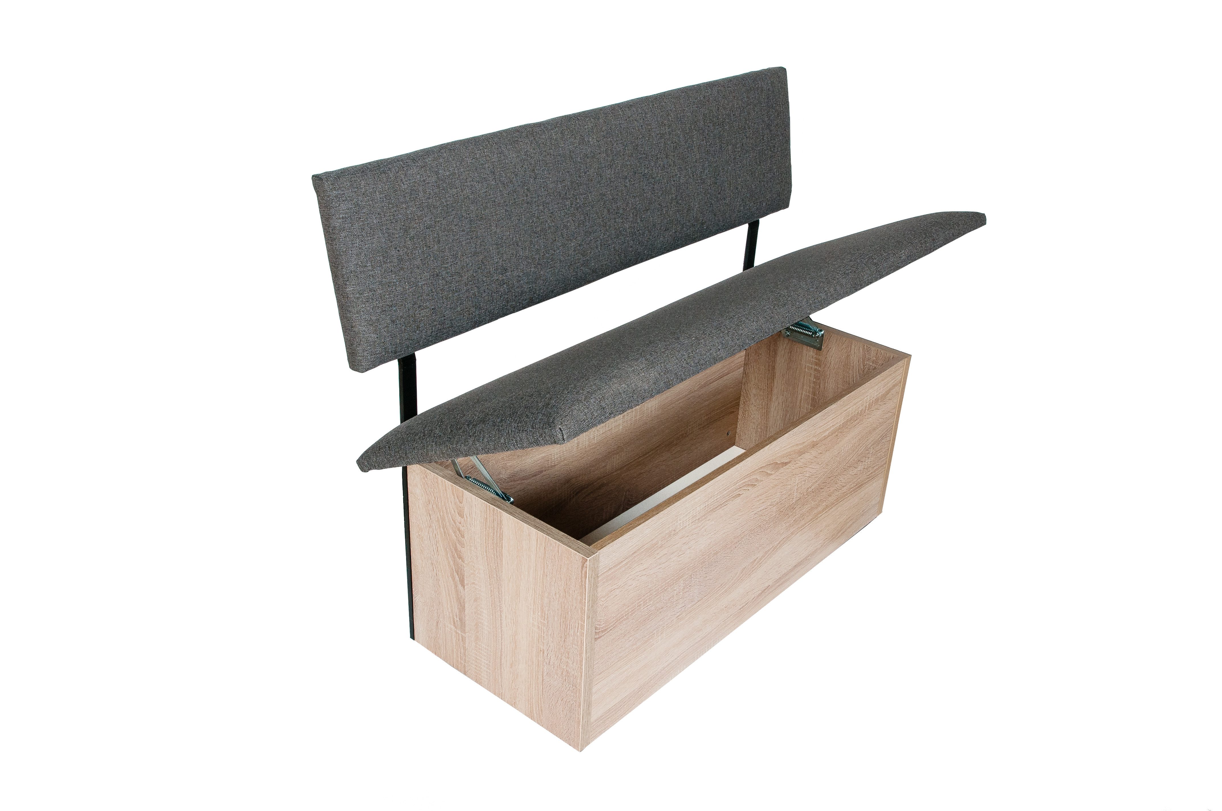 kundler home Eckbankgruppe Sitzbank mit Truhe, Eckbank gepolstert, L125cm, Säulentisch Set 3-tlg., bestehend aus 1 Esszimmerbank mit Stauraum, 1 Sitzbank, 1 Esstisch