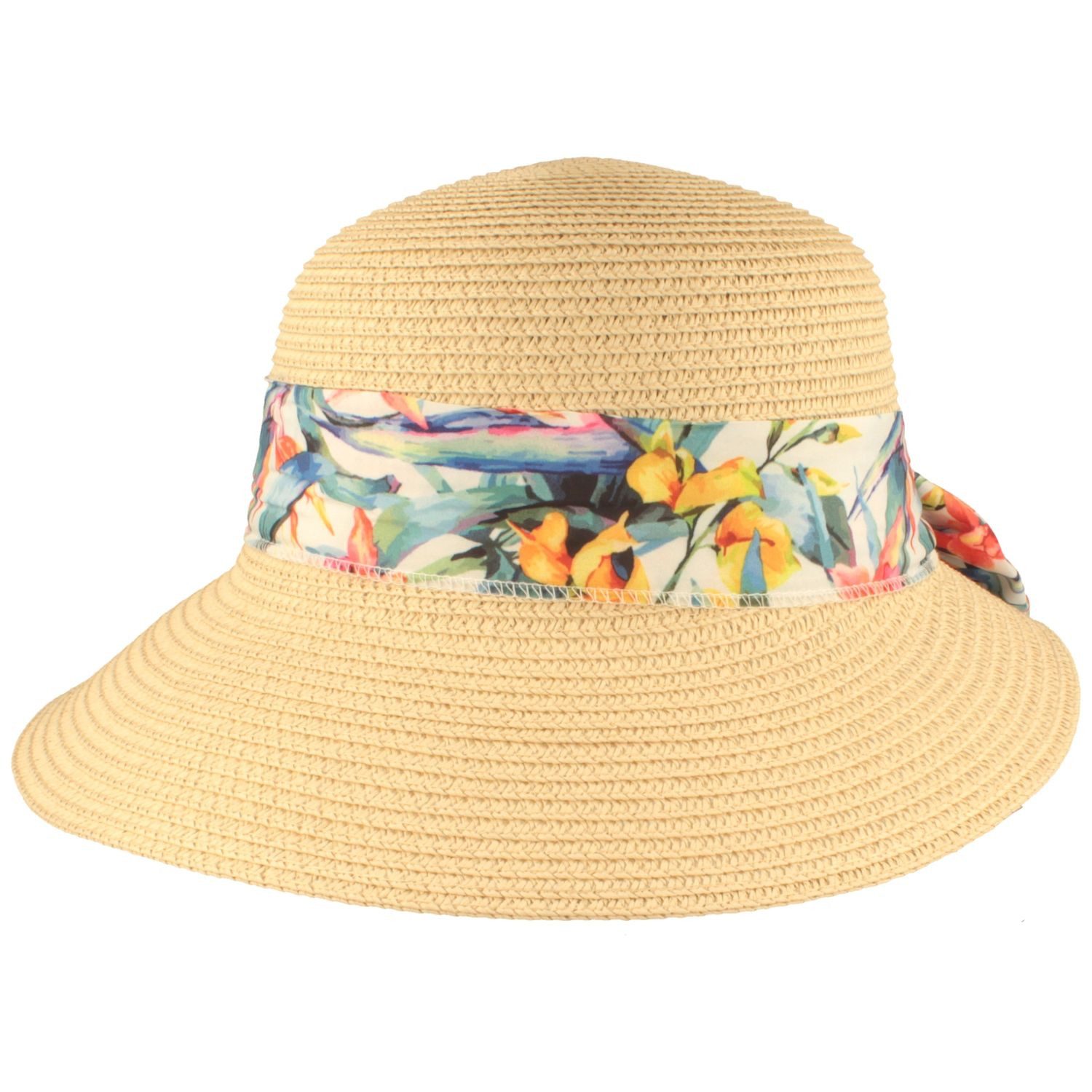 Breiter Strohhut Strand Paper-Schute mit buntem Zierband