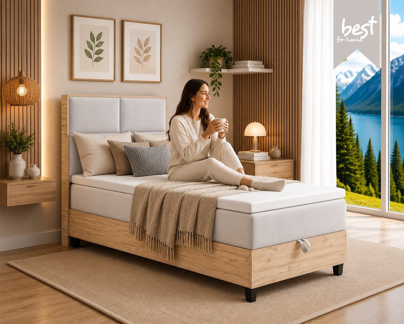 Best for Home Boxspringbett Einzelbett Trinity K-2 Plate Single mit Bettkasten & Topper H3 (Einzelbett, Polsterbett mit gepolstertes Kopfteil, Jugendbett, Kinderbett versch. Größen, 4-St., 70x200 80x200 90x200 100x200 cm), Verschiedene Liefermöglichkeiten, TOP Preis-Leistungs-Verhältnis