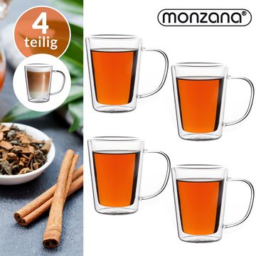 monzana Teeglas, 4 x Thermogläser doppelwandig aus Glas mit Henkel isoliert 250 ml