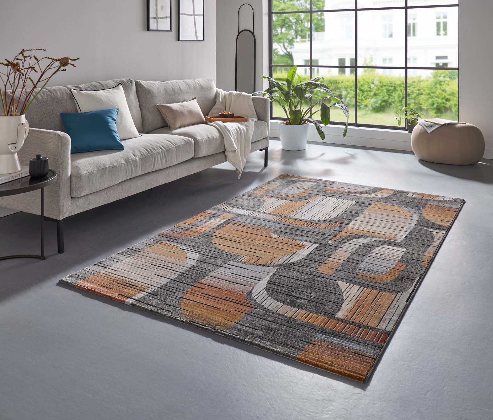 TaraCarpet Teppich Tara Carpet Futuro 70ten, rechteckig, Höhe: 14 mm, Retro Teppich in anthrazit und orange elegant hoch tief 3D 240x330