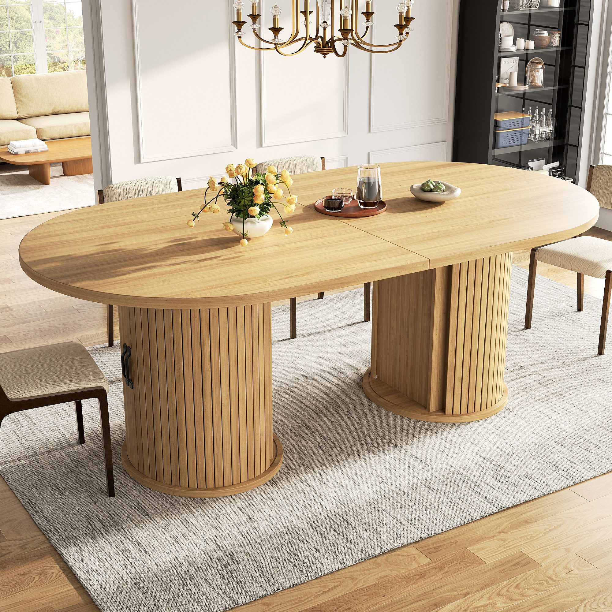 KLAM HOME Esstisch Ausziehbarer Esstisch mit verdecktem Staufach, 149,8‑189,7 cm (Multifunktionaler Küchentisch mit Teleskop‑Mechanismus ohne Werkzeug), Flexibler MDF‑Tisch mit Metallrahmen für Ess‑ und Wohnzimmer