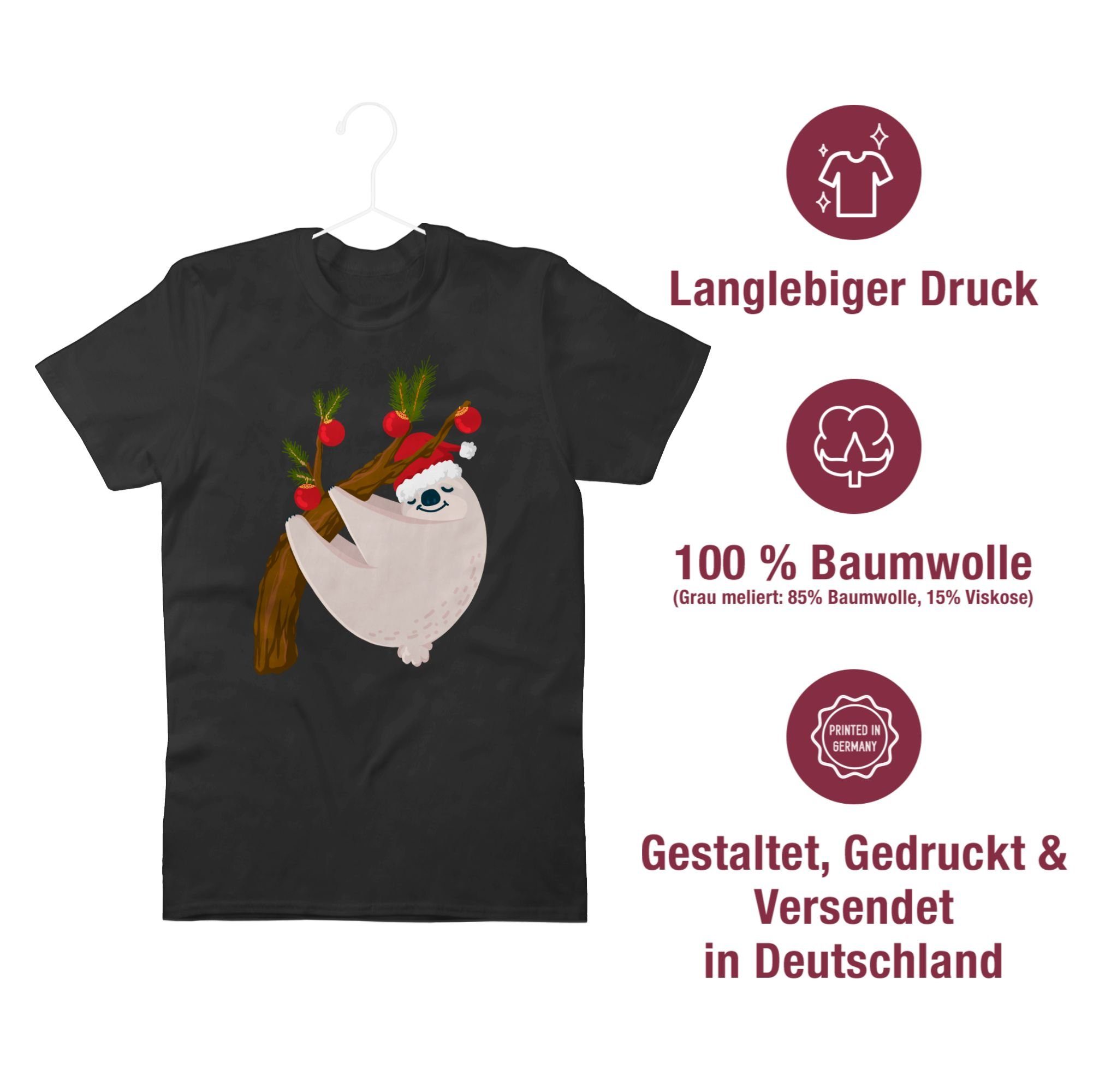 Shirtracer T-Shirt Faultier 01 Weihnachten Schwarz Kleidung Weihachten