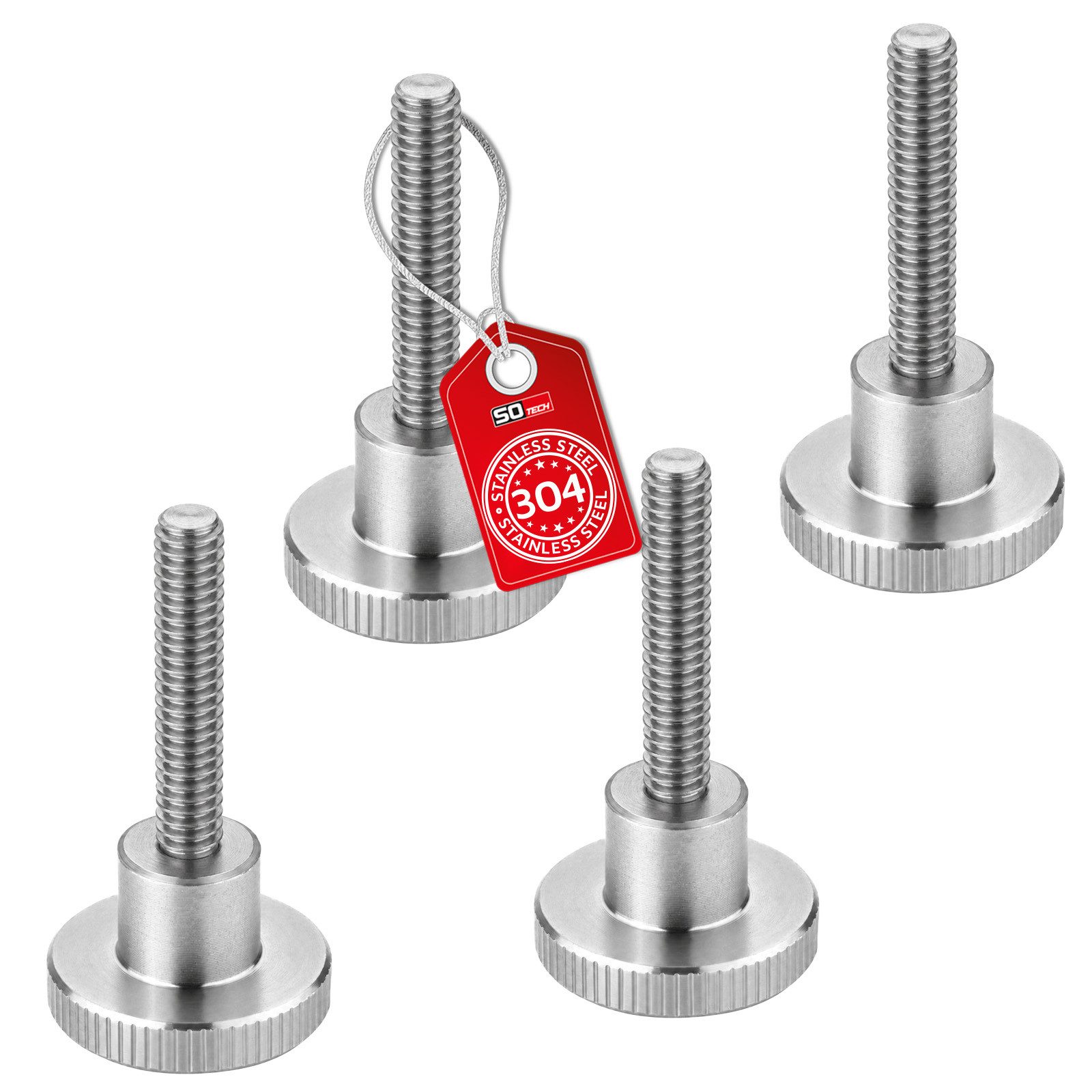 SO-TECH® Schraube Rändelschrauben M3-M10 DIN 464 Edelstahl V2A (SS304), (4 St), M8 x 30 mm, hohe Ausführung mit Schaft