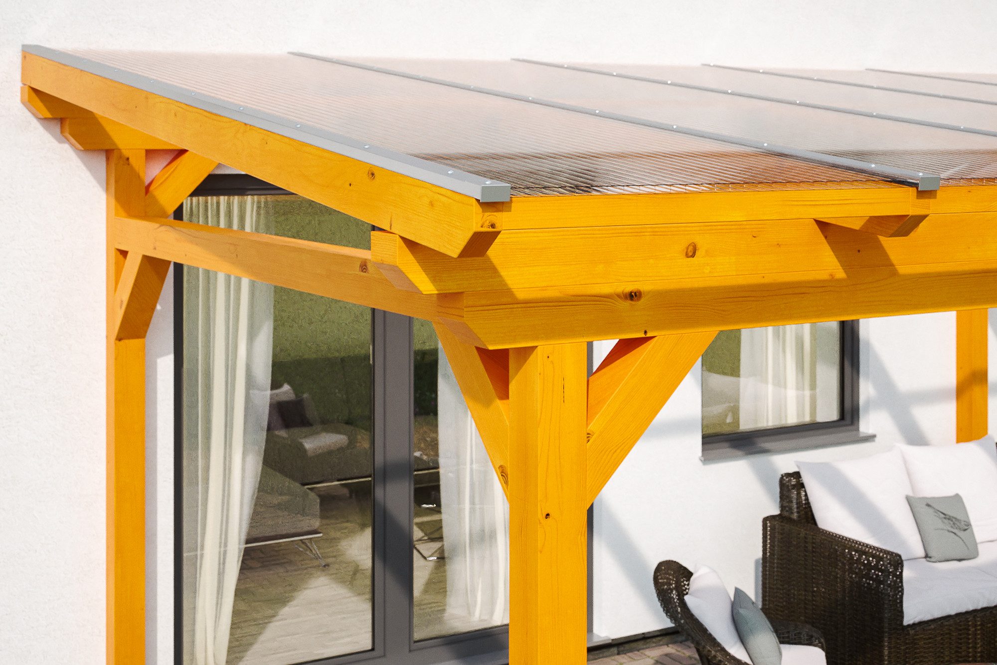 Skanholz Terrassendach Sanremo, BxT: 434x400 cm, Bedachung Doppelstegplatten, Leimholz