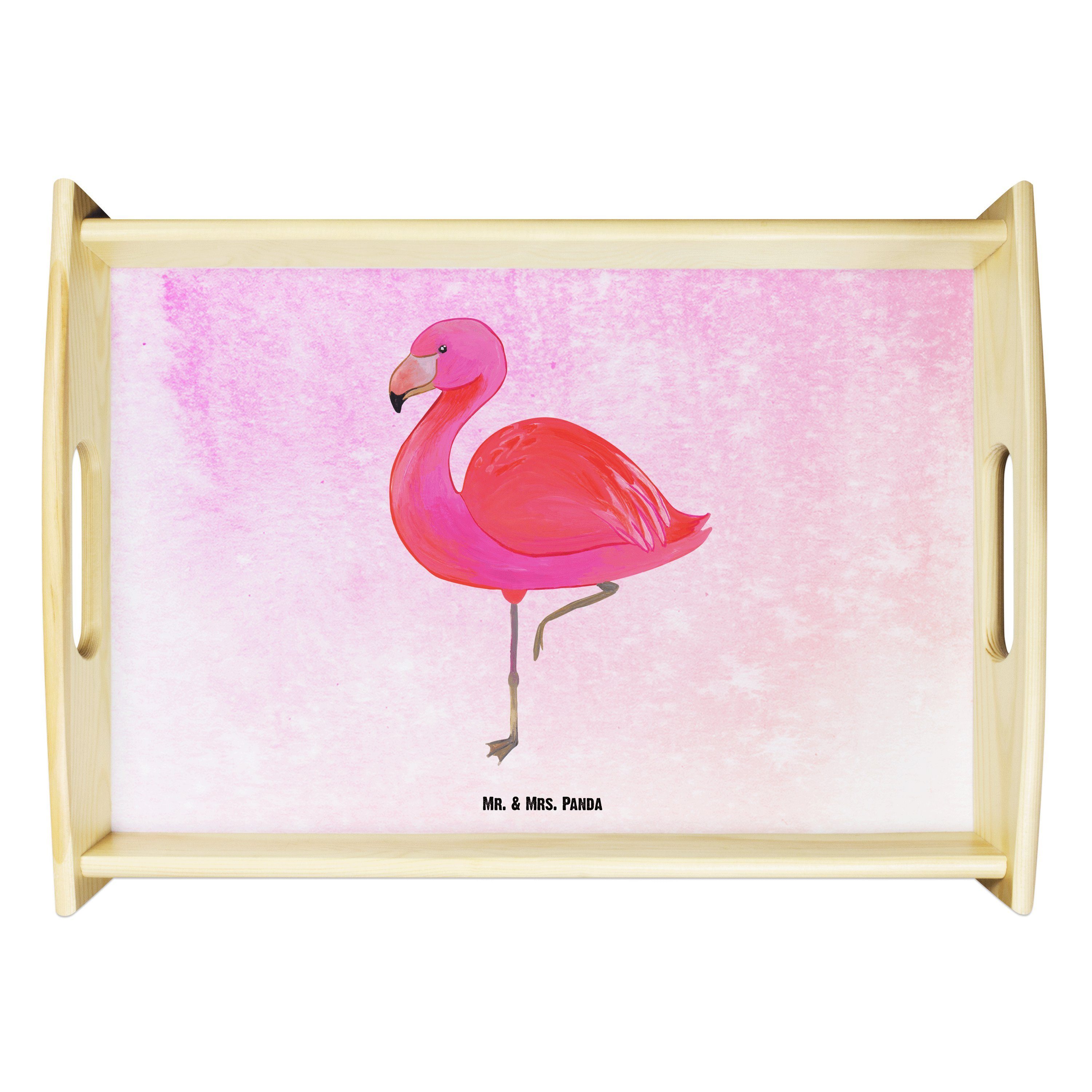 - & lasiert, Panda Pink classic Tablett K, - Aquarell Flamingo (1-tlg) Geschenk, Freundin, Mrs. Dekotablett, Mr. Echtholz