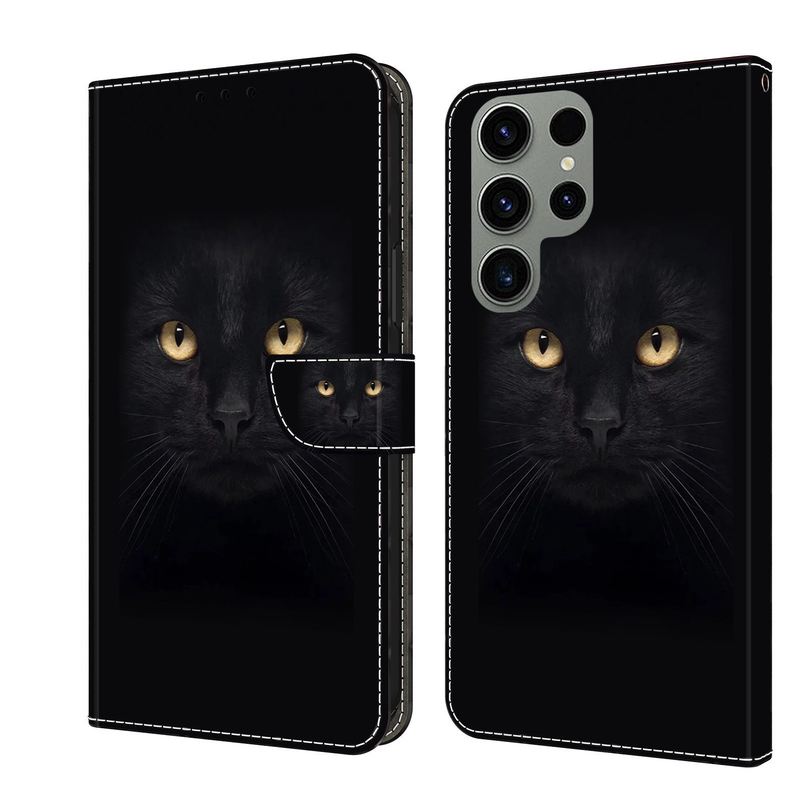 CLM-Tech Handytasche für Samsung Galaxy S24 Ultra Hülle Tasche aus Kunstleder Klapphülle (schwarzer Panther Augen, Handyhülle mit Standfunktion - Wallet Flip Case inklusive Kartenfächer), Cover Etui mit Magnetverschluss - Galaxy S24 Ultra Schutzhülle