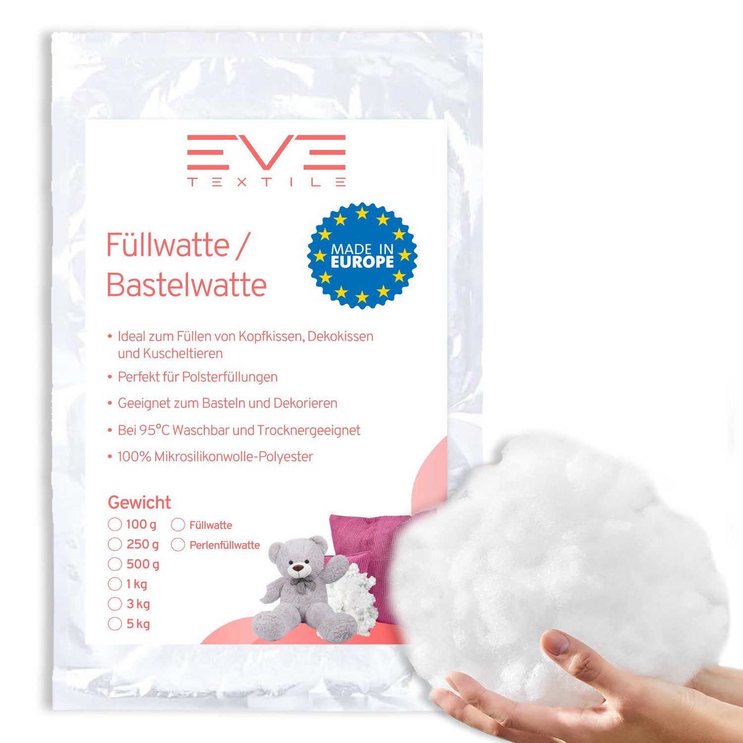 Eve Textile GmbH Kissenfüllung Premium Füllwatte / Bastelwatte