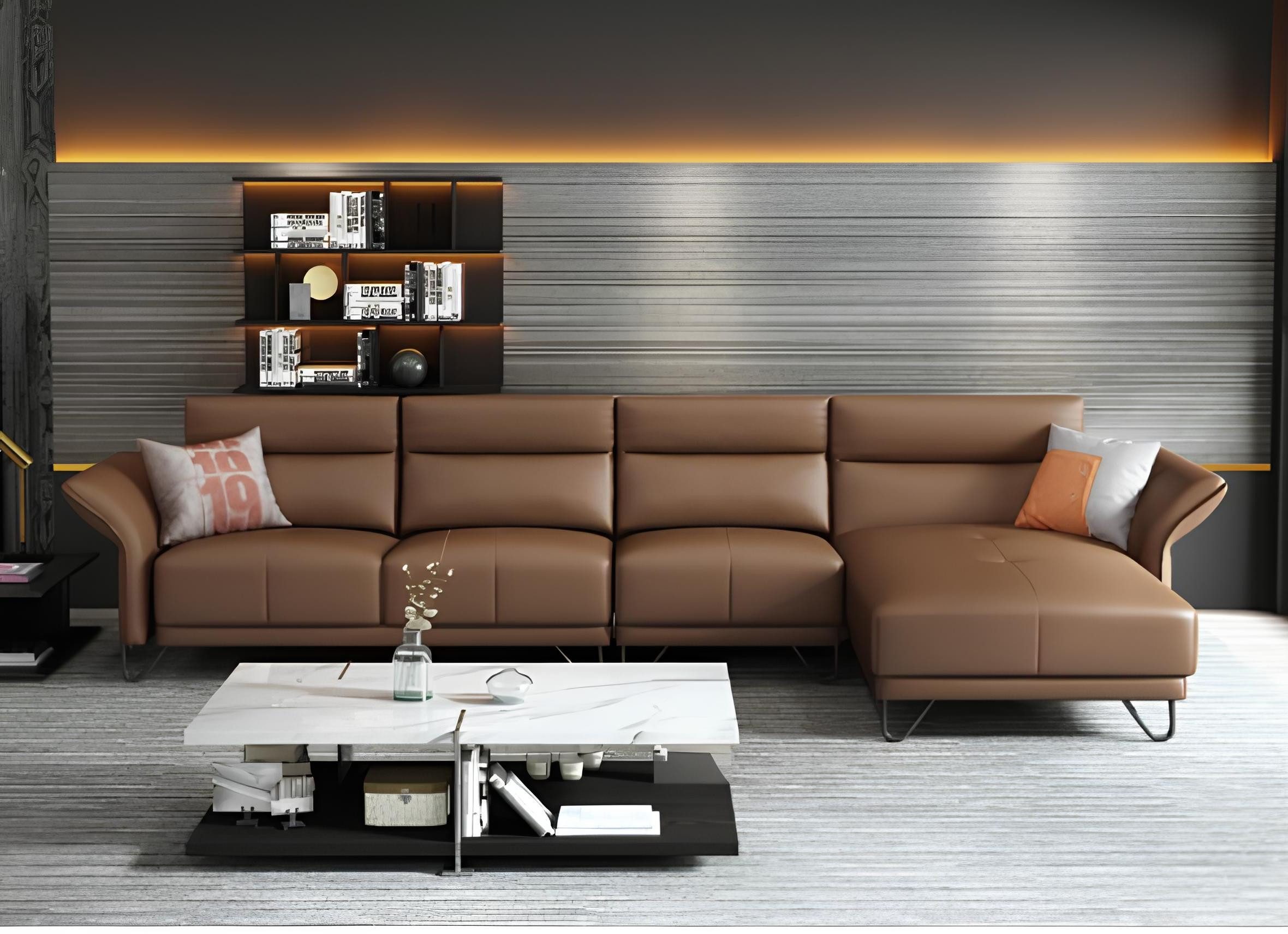 Xlmoebel Ecksofa Italienisches Design Leder Sofa mit Couchtisch in modernem Look, Hergestellt in Europa