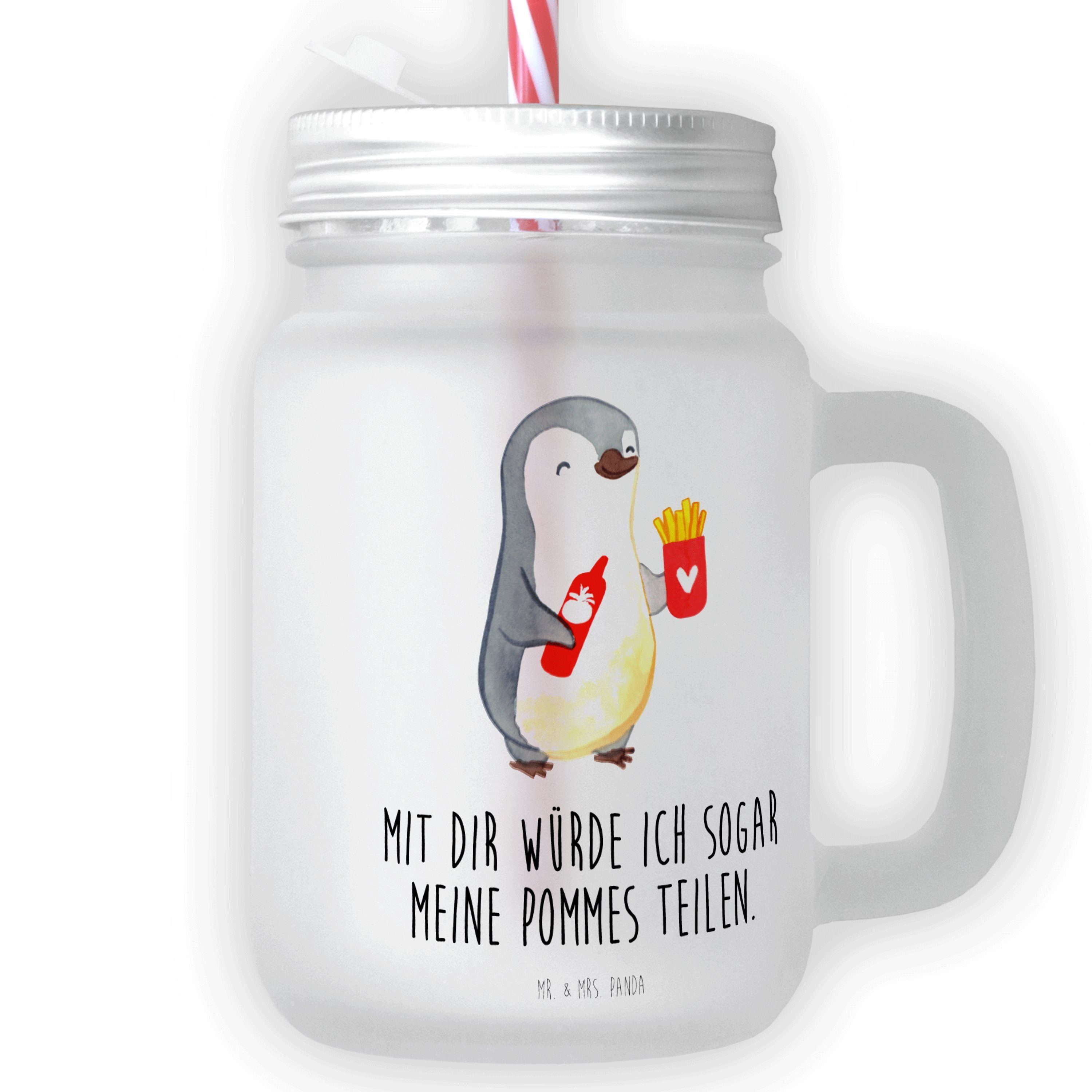 Mr. & Mrs. Panda Glas Pinguin Pommes - Transparent - Geschenk, Liebesbeweis, Ehemann, für E, Premium Glas