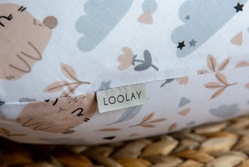 Loolay Stillkissen 100% Bio-Baumwolle LUX Schwangerschaftskissen Seitenschläferkissen, MUSTER: HASE Beige-Weiß; WEICH Füllung + 100% BIO-Baumwolle Kissenbezug, XXL 170 cm Stillkissen + Bezug mit Reißverschluss! PREMIUM Geschenk, LOOLAY® - 100% Europäische Stoffe und Kleinserien-Nähen!