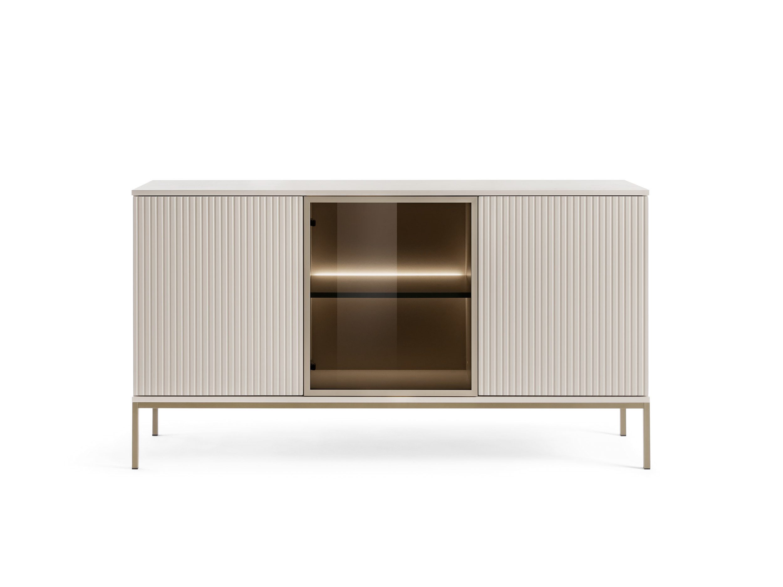 MOEBLO Sideboard Sentino S154 LED (Sideboard Wohnzimmer Kommode Schlafzimmer Komodenschrank Highboard, mit gefräster Front und LED-Beleuchtung), (HxBxT):83x154x39 cm