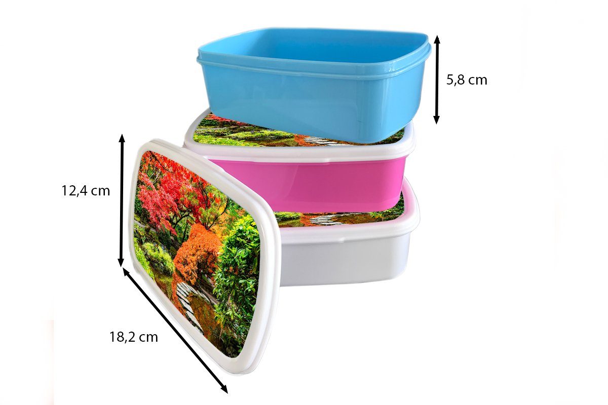 Lunchbox Brotdose - MuchoWow rosa Kinder, Weg - Japanisch Bäume - für Kunststoff Kunststoff, - Erwachsene, Natur, Snackbox, Steine (2-tlg), Mädchen, Brotbox