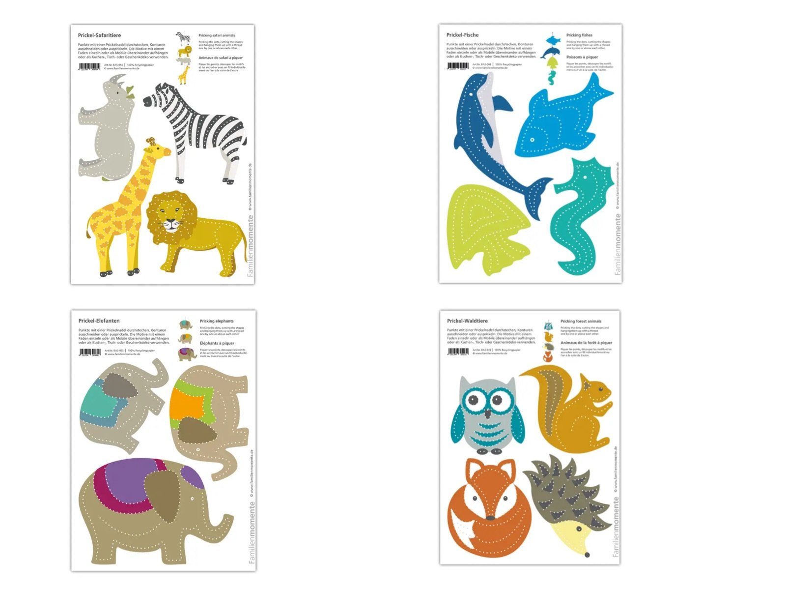 LK Trend & Style Bastelkartonpapier Bastelbögen zum Prickeln verschiedene Motive Unsere Tierwelt
