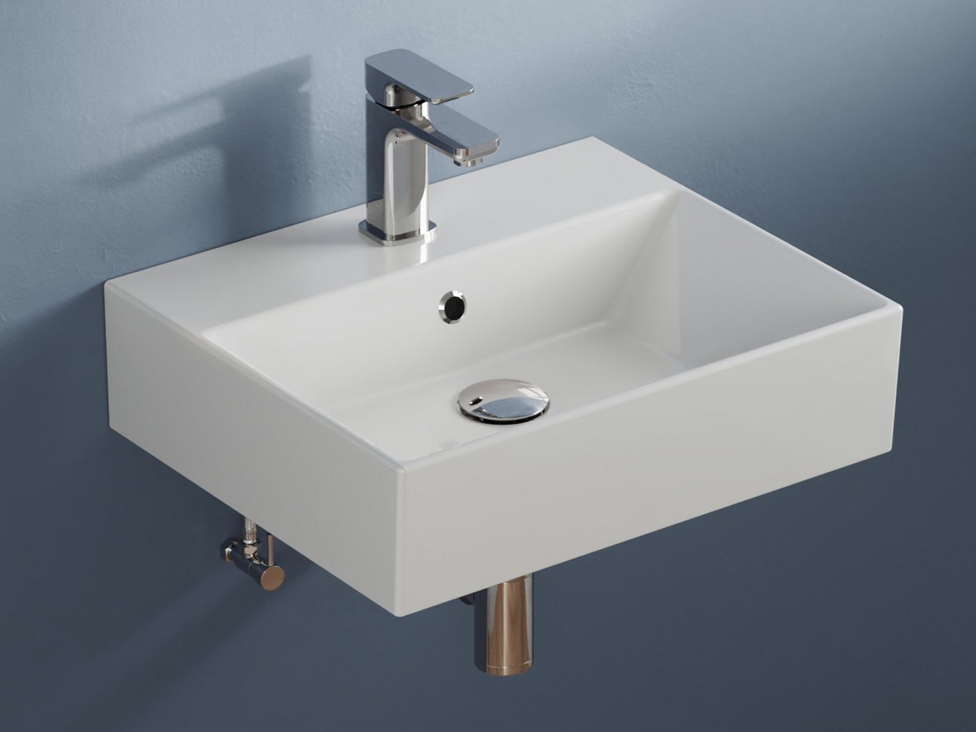 Thumbnail - Aqua Bagno Waschbecken Aufsatzwaschbecken 50cm weiß eckig wandhängend Waschtisch (Packung)