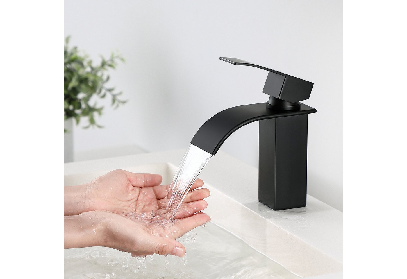 Thumbnail - CECIPA MAX Waschtischarmatur Wasserfall-Waschtischarmatur aus Edelstahl mit Ablaufventil POP UP (Schwarz, Edelstahl Wasc...