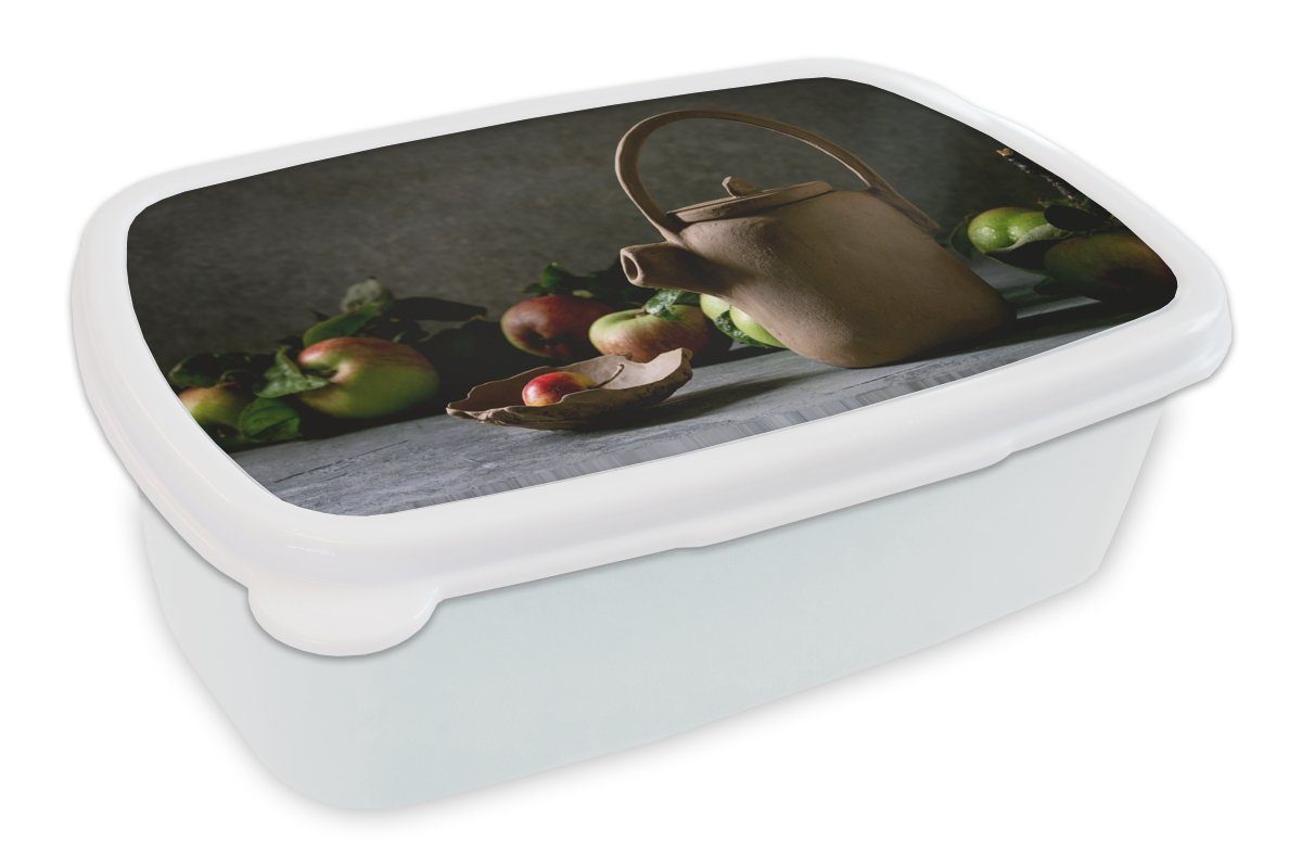 MuchoWow Lunchbox Teekanne - Tee - Stilleben, Kunststoff, (2-tlg), Brotbox für Kinder und Erwachsene, Brotdose, für Jungs und Mädchen weiß