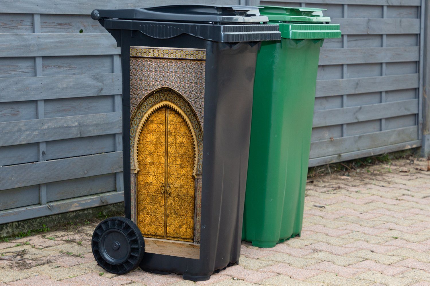 MuchoWow Wandsticker Türen - Architektur - Mülleimer-aufkleber, Container, Muster - Gold St), Abfalbehälter (1 Sticker, Mülltonne