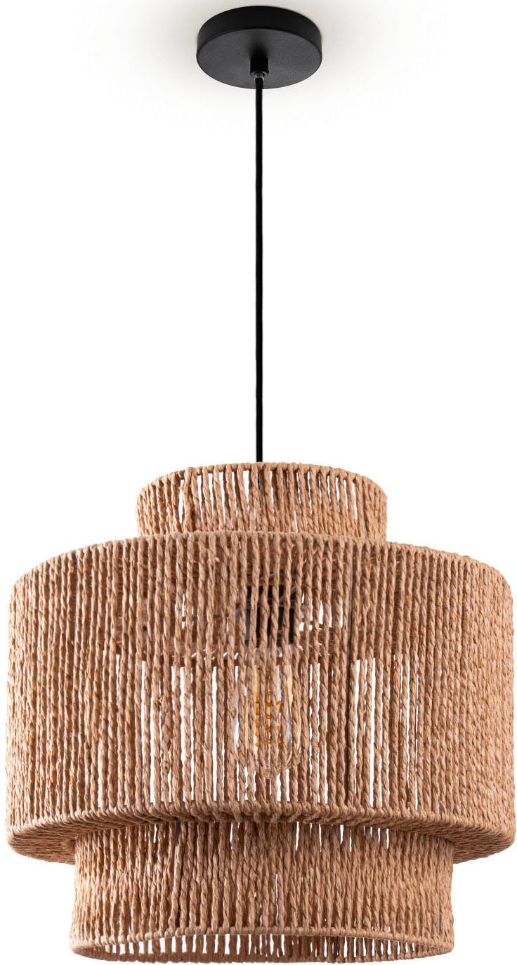 Paco Home Papier Boho Hugo Optik ohne Pendelleuchte Lupita, Lampenschirm Rattan Wohnzimmer Esszimmer Leuchtmittel