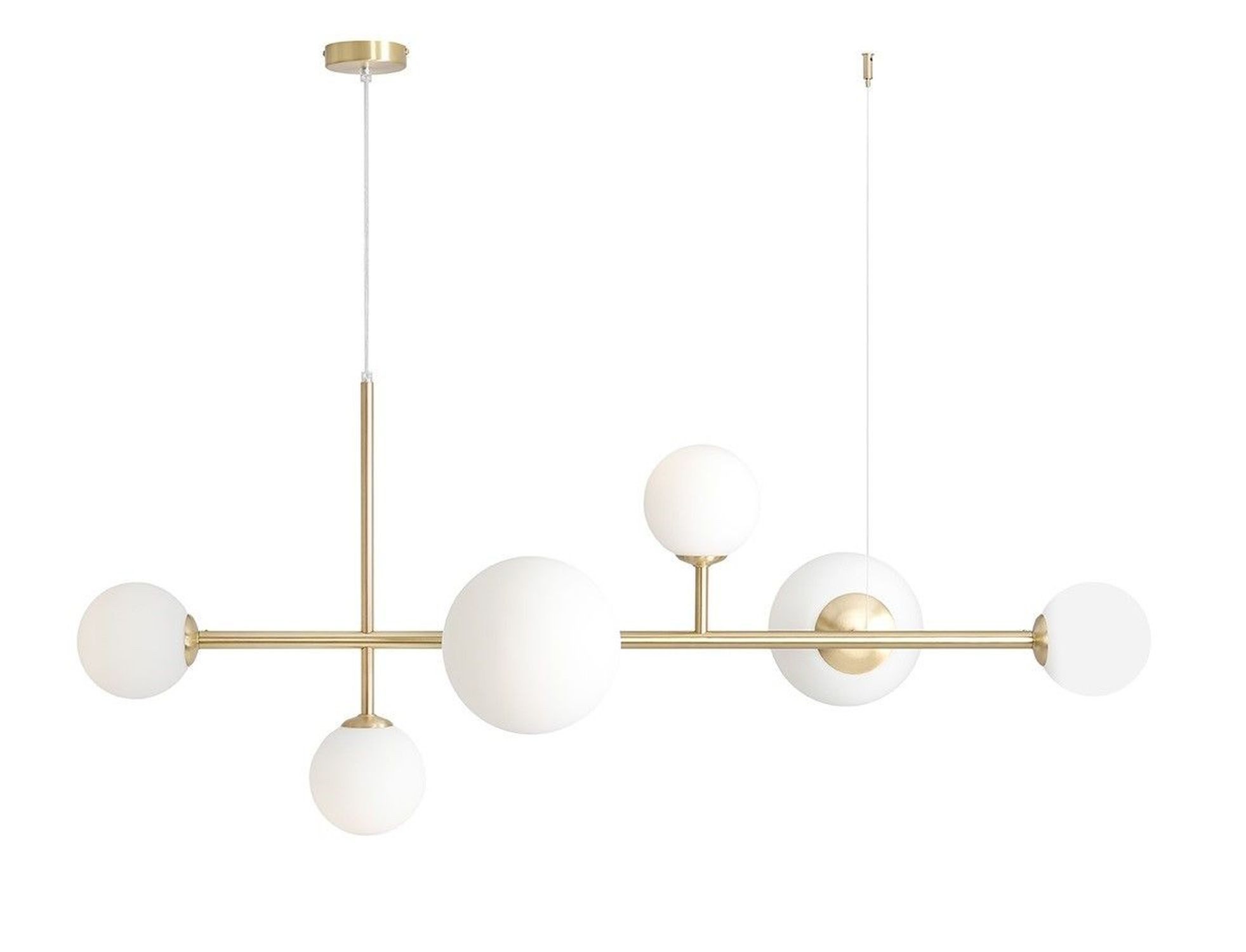 Licht-Erlebnisse Pendelleuchte RINEO, ohne Leuchtmittel, Glas Metall E14 H: max. 110 cm in Messing Weiß 4-flammig Kugelschirm