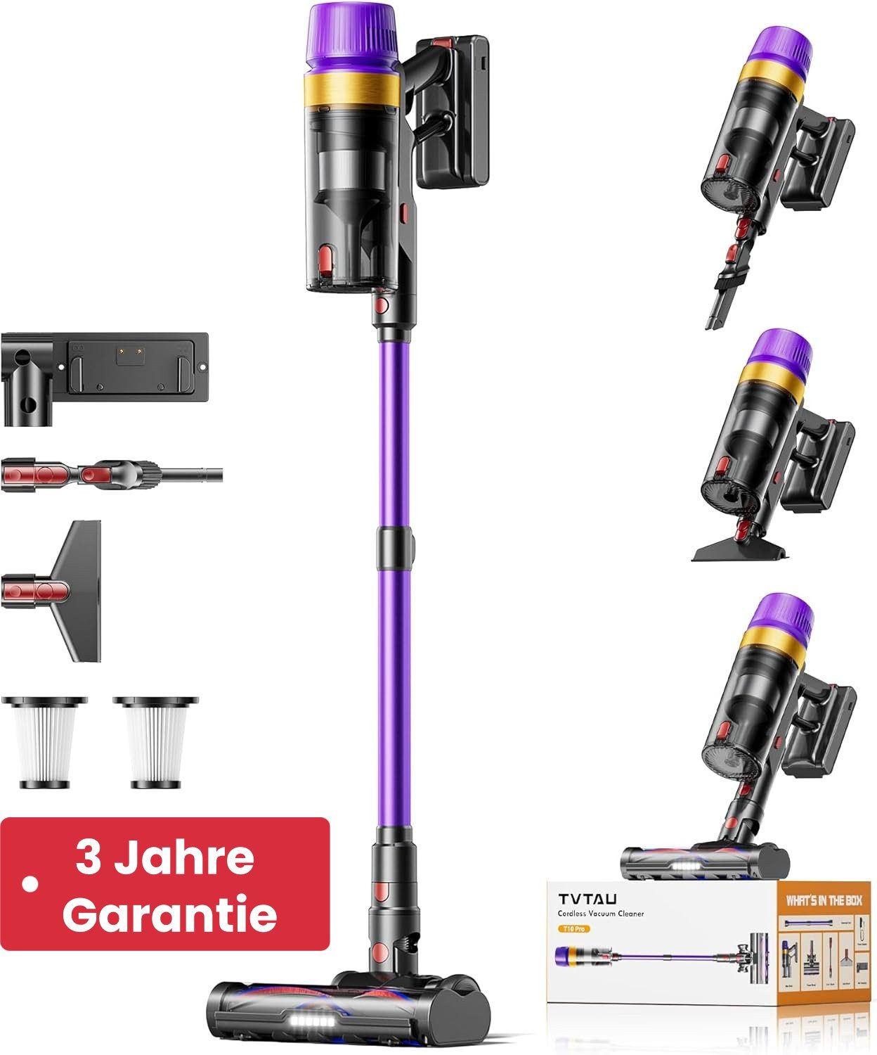 TVTAU Akku-Stielstaubsauger, 620 W, beutellos, 55kPa 75Min Akku Staubsauger, Akku Handstaubsauger,Bürstenloser