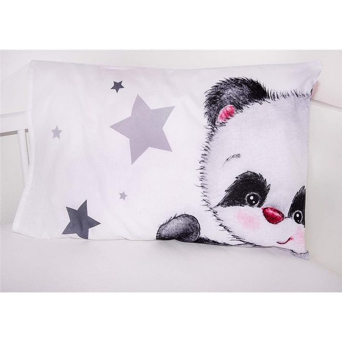 Babybettwäsche Panda Herding 40x60+100x135 cm Baumwolle Flanell Bettbezug Kissenbezug grau Sterne