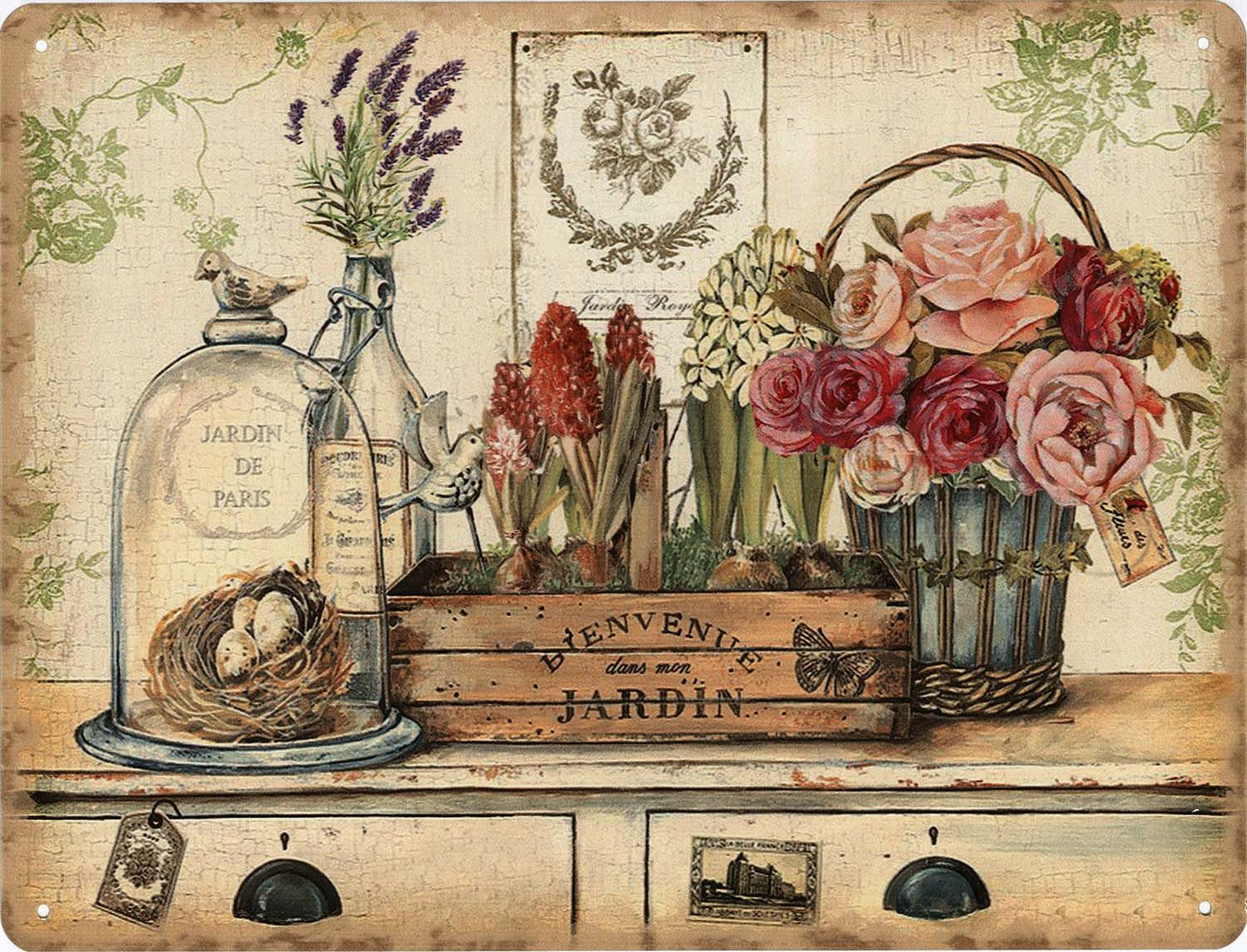 Moritz Metallschild Blechschild Blumentöpfe Jardin de Paris, (Einzeln), 20 x 25cm Vintage Retro Deko Schild Metallschild Wandbild Schild