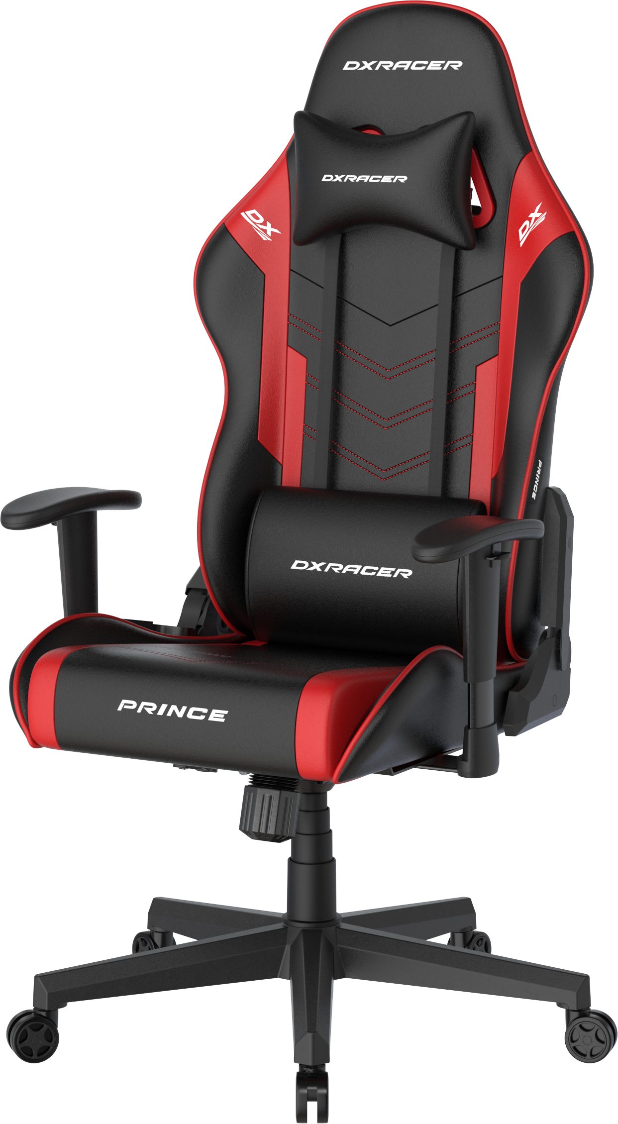 DXRacer Gaming Chair Prince Regular L, PVC, schwarz rot, inklusive Kopf- und Lendenkissen