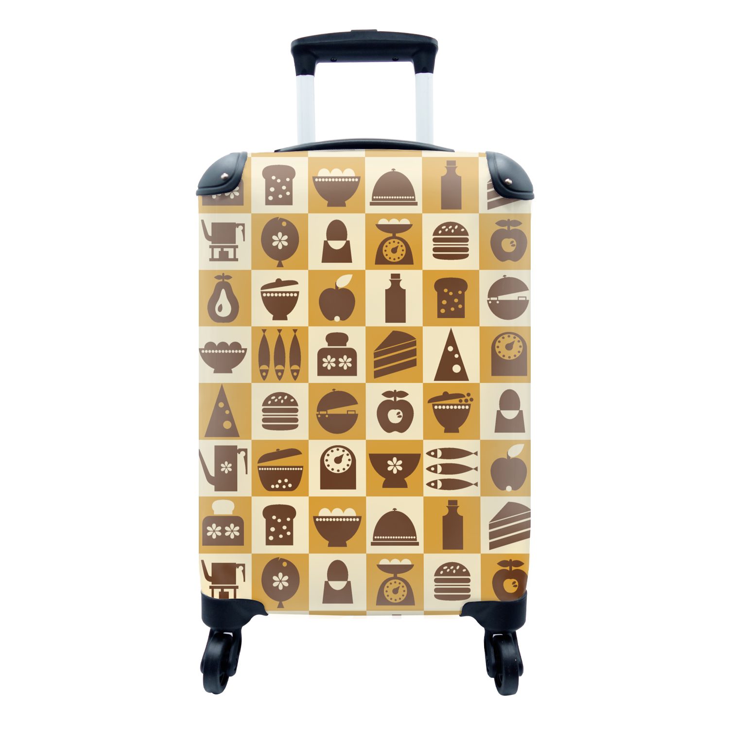 MuchoWow Handgepäckkoffer Muster, für Ferien, - Vintage Kochen Handgepäck mit Reisekoffer Reisetasche Küche Rollen, - Trolley, 4 - rollen,