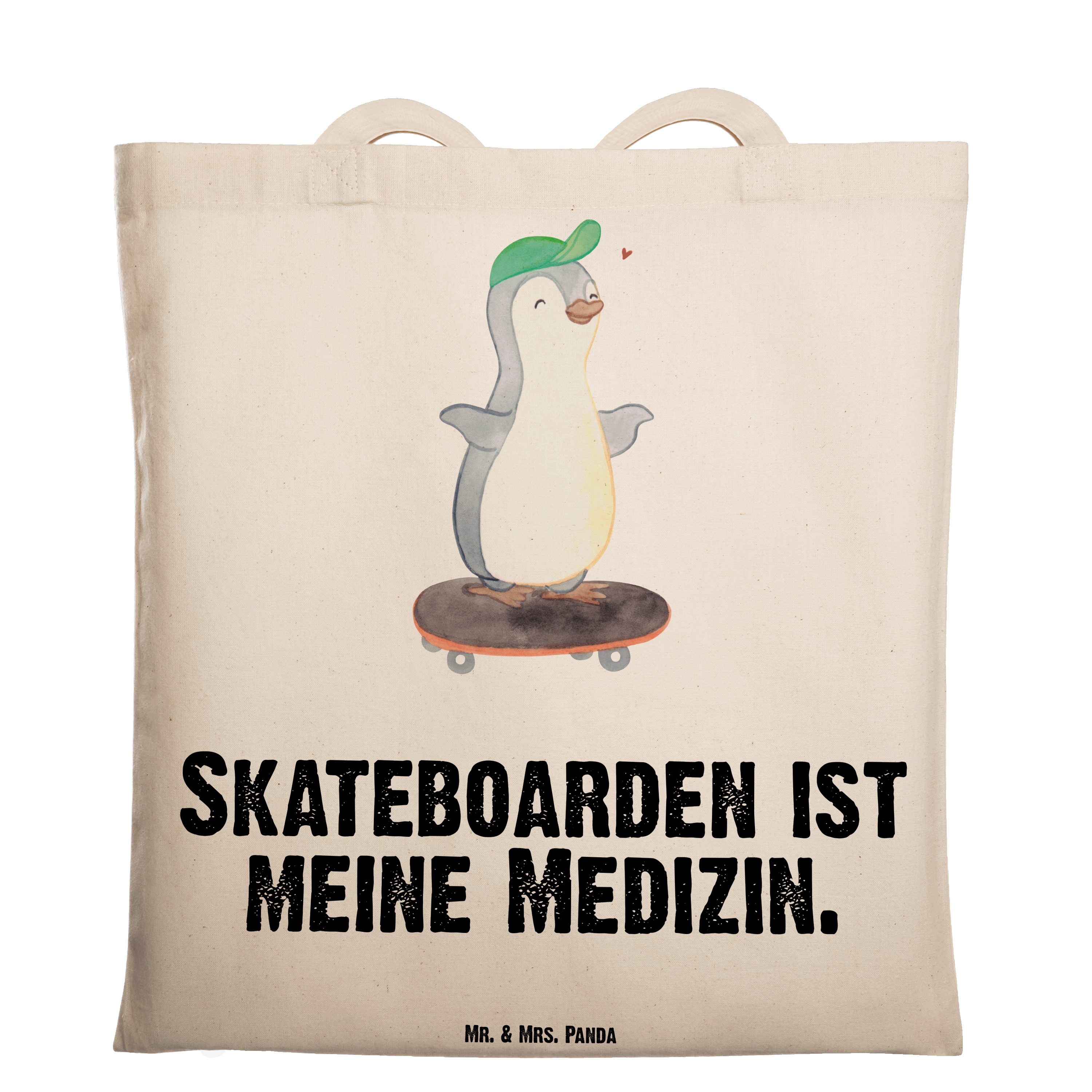 (1-tlg) Medizin Geschenk, Skateboard fah Mr. Panda - Transparent Tragetasche Skateboarden Pinguin & Mrs. -