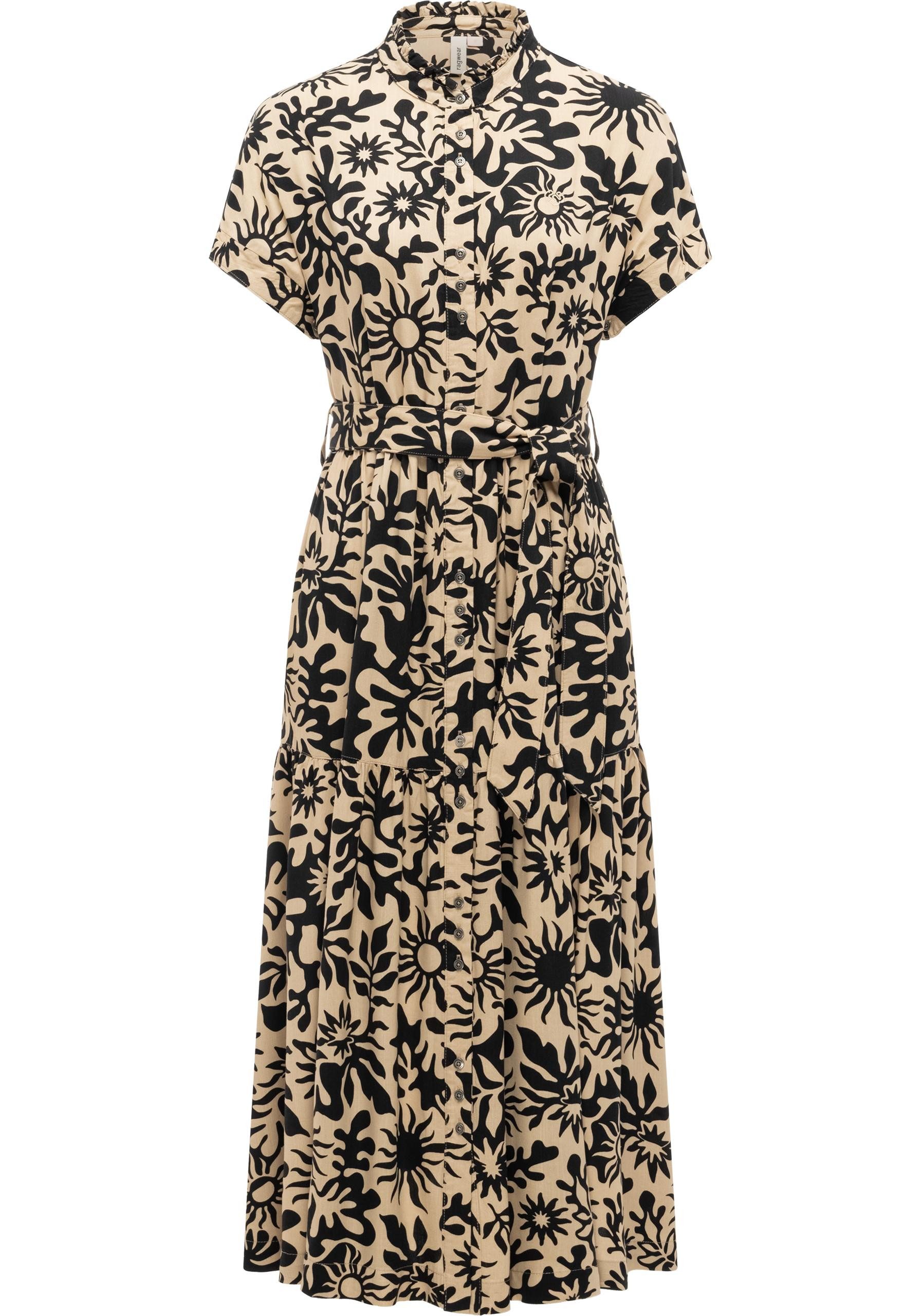 Ragwear A-Linien-Kleid Liora Print (1-tlg) Wadenlanges Kurzarmkleid mit Bindeband