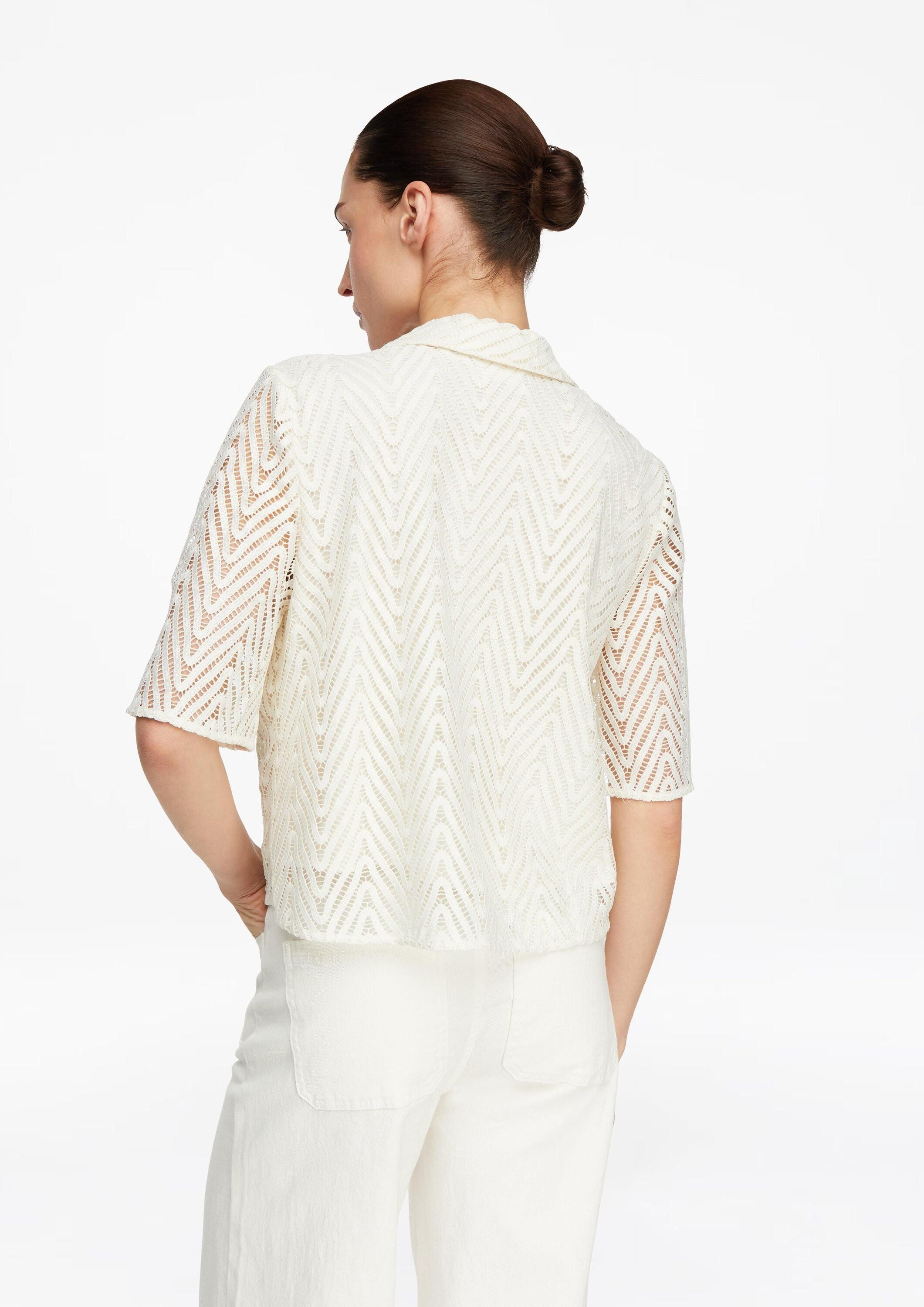 comma Kurzarmbluse Bluse Spitzenbluse mit Viskose-Futter
