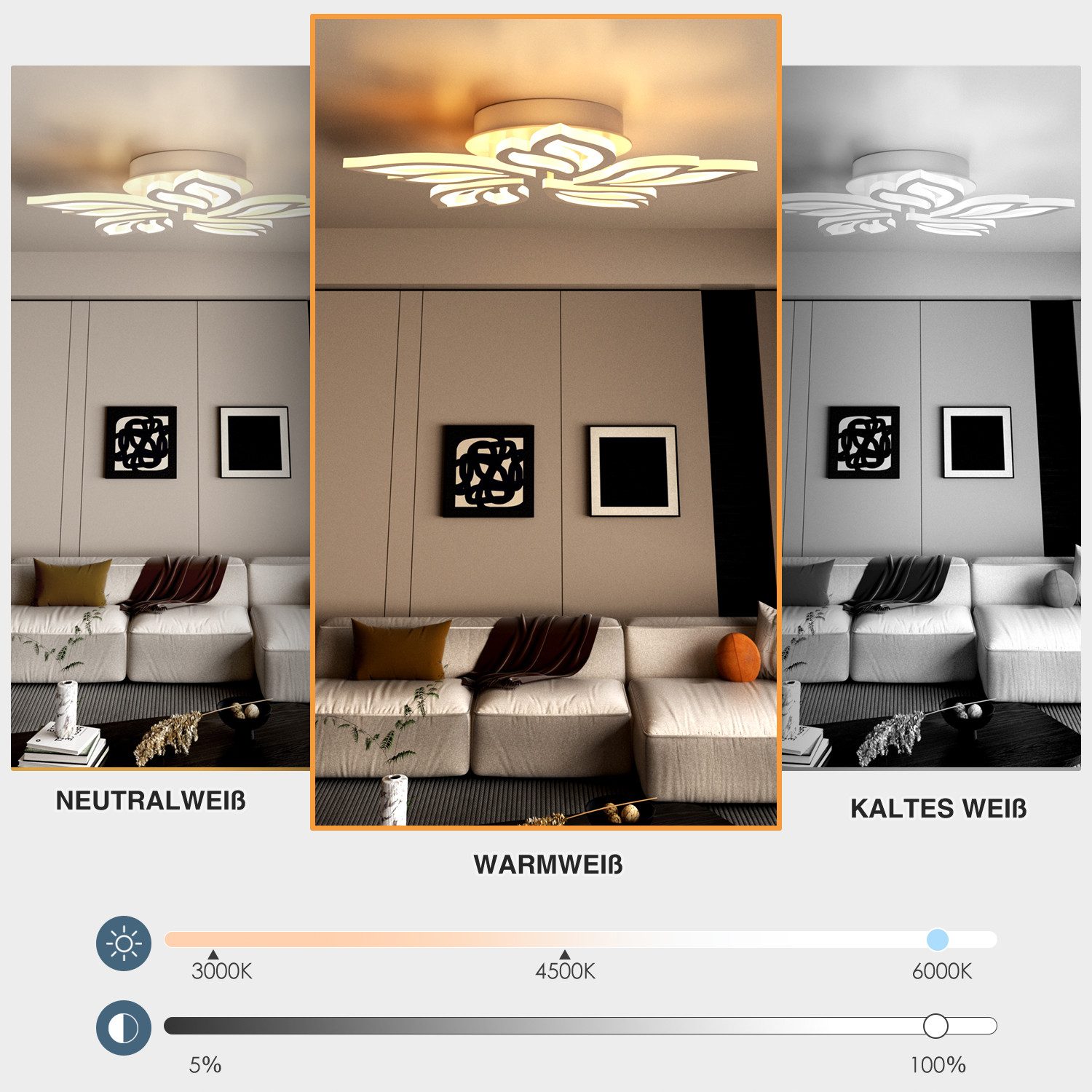 LETGOSPT Deckenleuchte Moderne LED Deckenleuchte Dimmbar Fernbedienung, Blumenförmiges Design, LED fest integriert, Kaltweiß, Naturweiß, Warmweiß, Schlafzimmer Deckenlampe, Deckenleuchte Esstisch Schlafzimmerlampe
