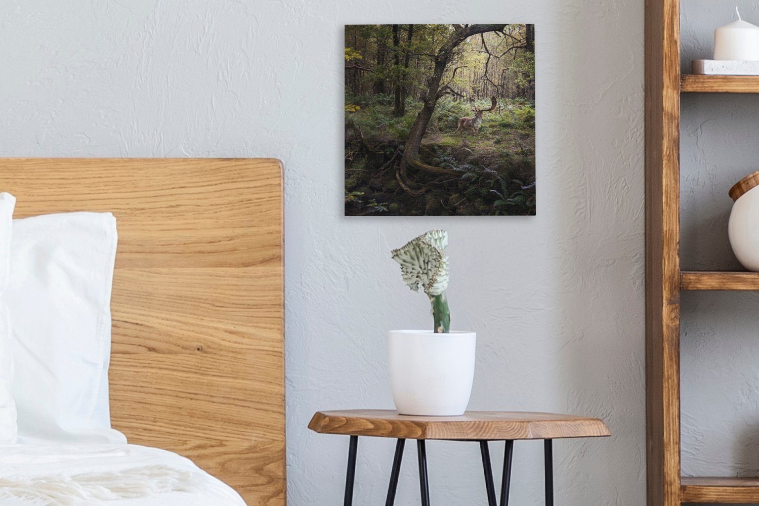 OneMillionCanvasses® Leinwandbild - Leinwand Bilder für Waldtier - (1 St), Wohnzimmer Sonne, Hirsch Schlafzimmer