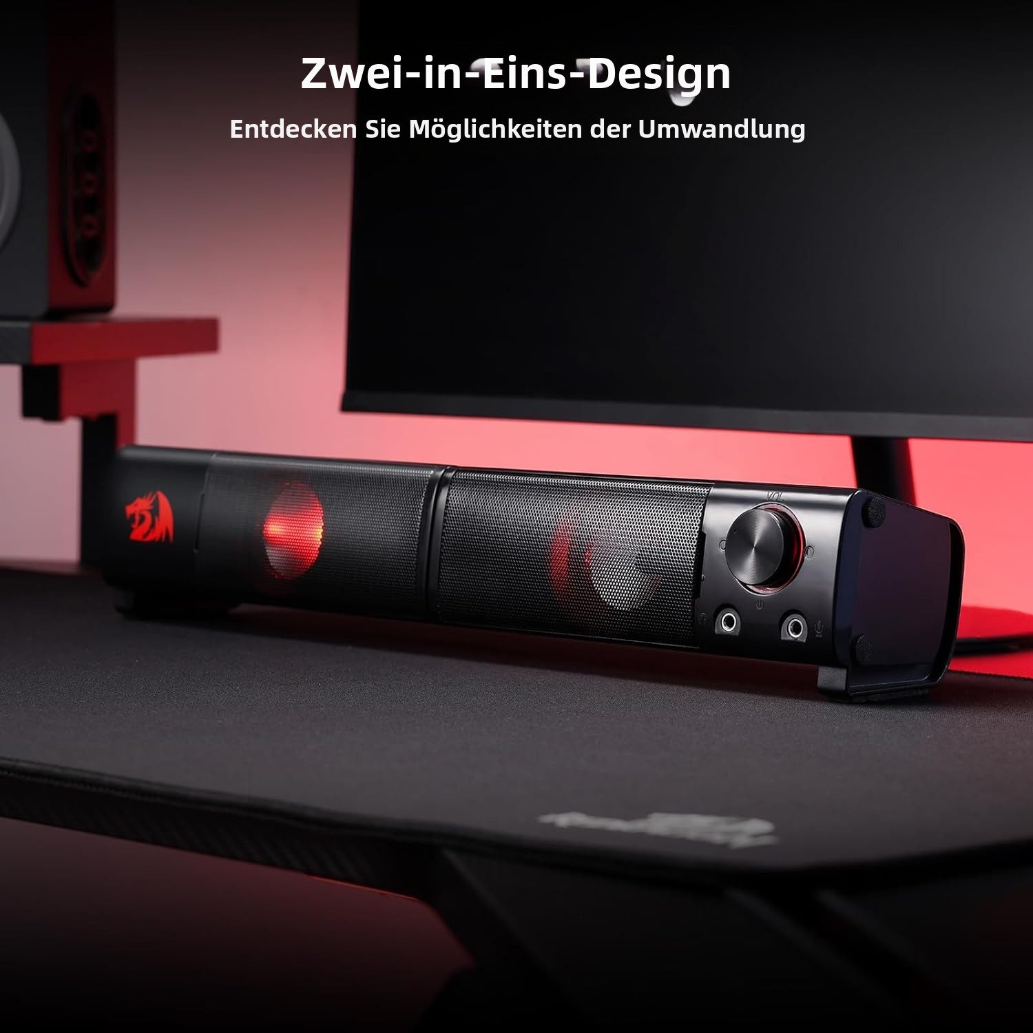 Redragon GS550 Lautsprecher Schwarz – USB-Stromversorgung + 2x 3,5mm Audiokabel Lautsprecher 2.0 – Bild 5 von 5