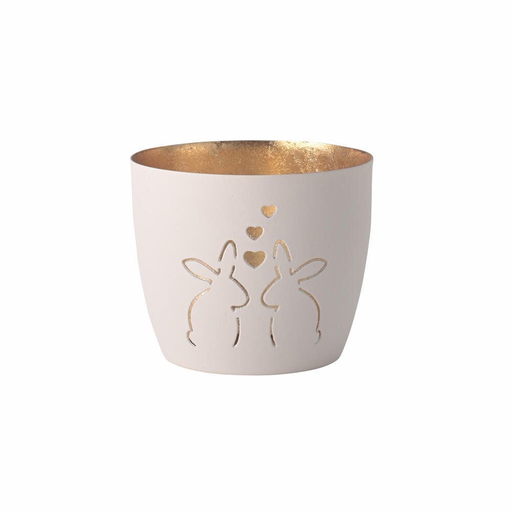 Giftcompany Windlicht Madras Hasen M Weiß, Gold, H 8.5 cm