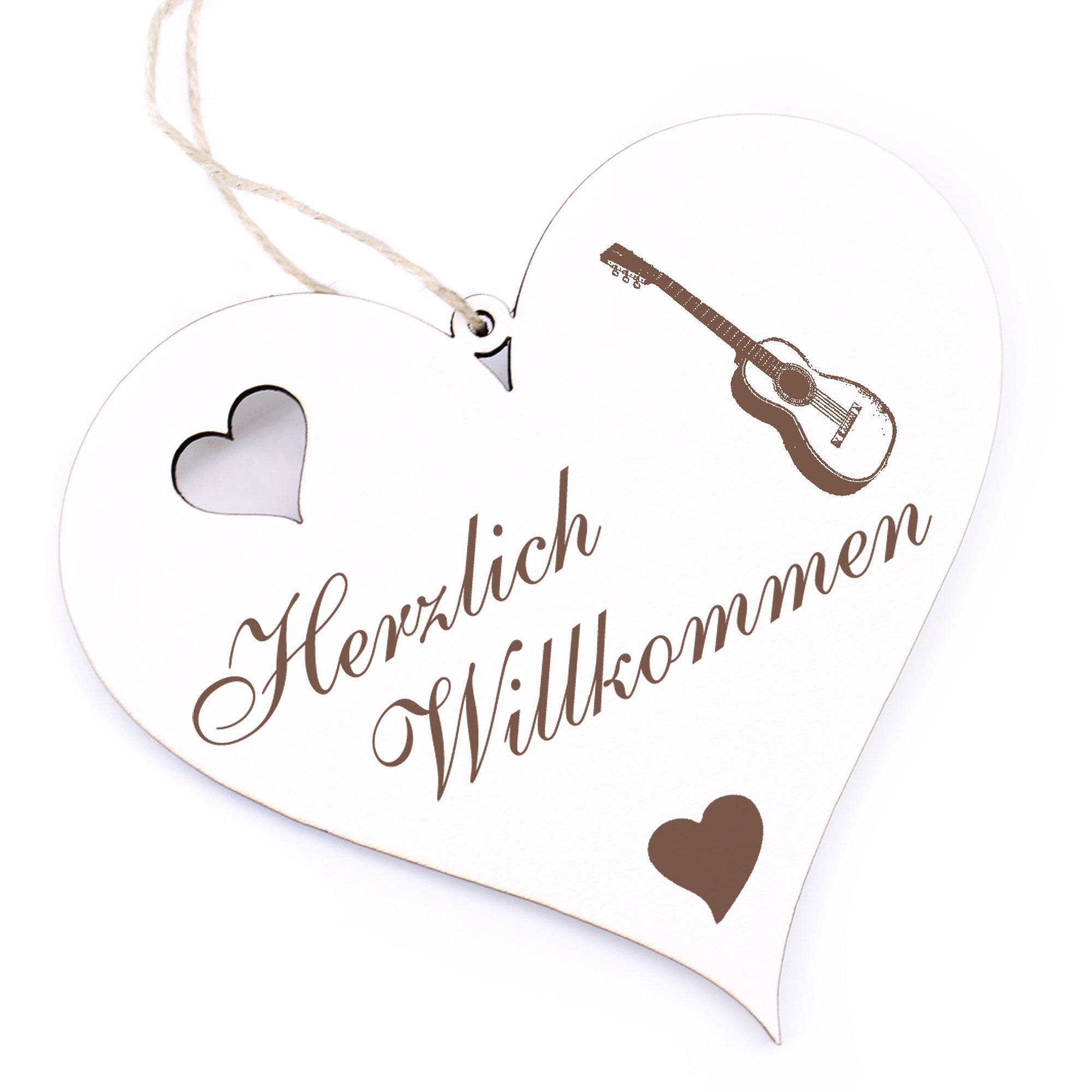 Dekolando Hängedekoration Herzlich Willkommen - Konzertgitarre - 13x12cm