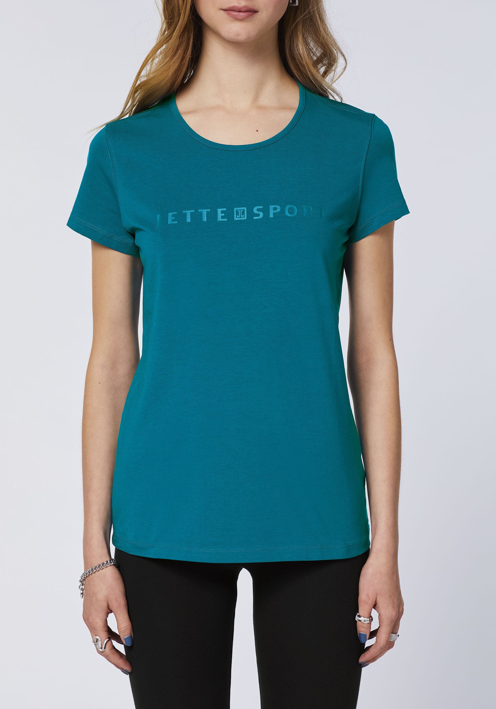 JETTE SPORT Print-Shirt mit 19-4540 Lagoon Deep Label-Print